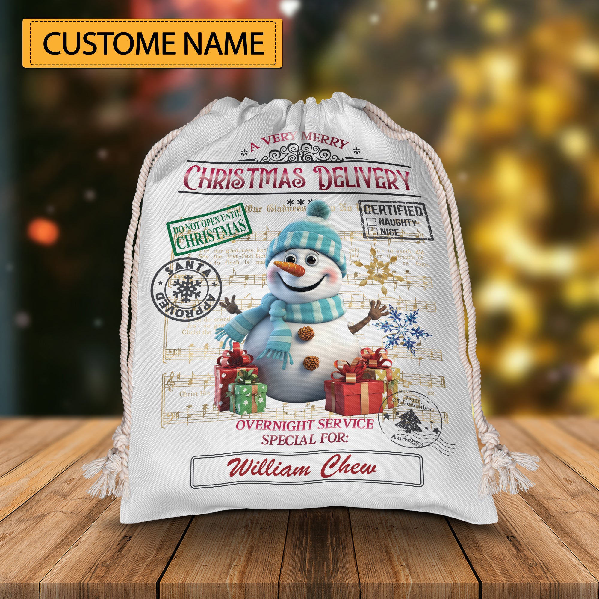 A Very Merry Christmas Delivery Overnight Service - Personalized String Bag, Christmas Gift, Gift For Family