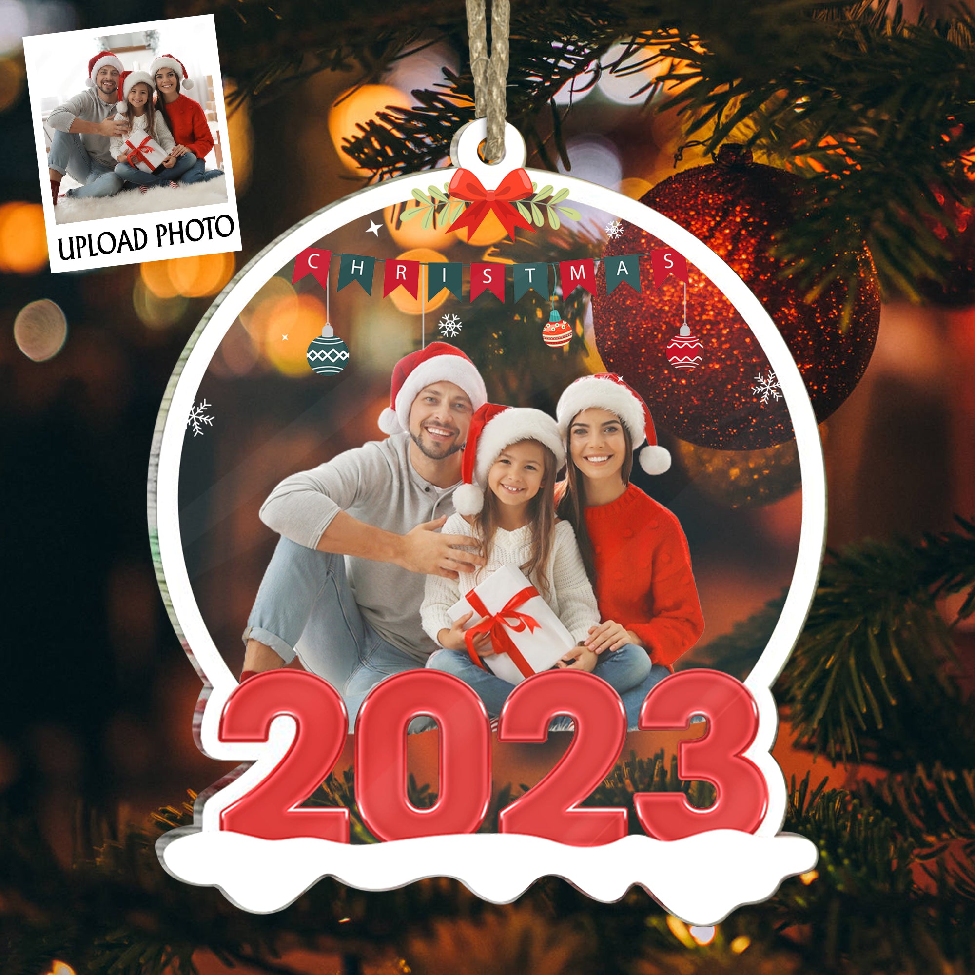 Custom Merry Christmas Photo - Personalized Acrylic Ornament - Gift For Family, Xmas Gift