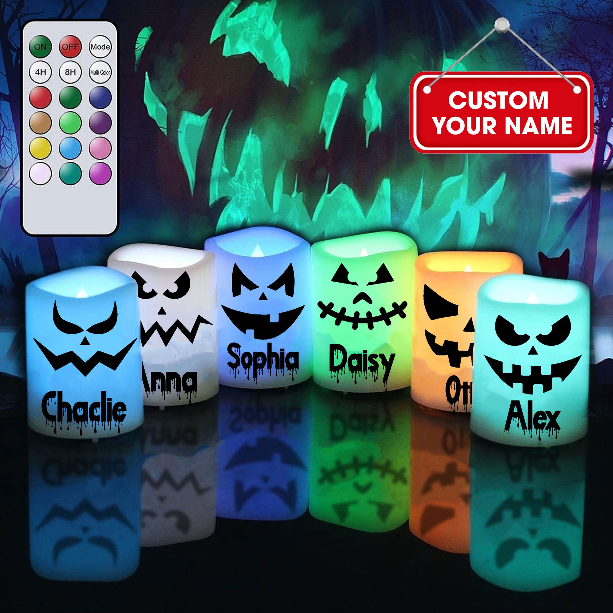 Personalized Floating LED - Candles Color Changing With Remote Timer, Battery Operated LED Tealight Candles for Halloween Home Decoration Gifts