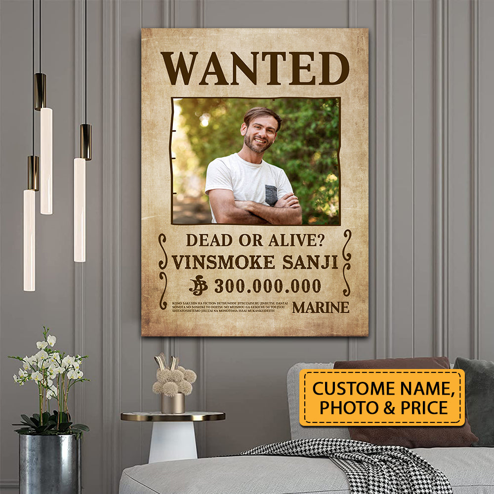 One Piece Style, Wanted Dead Or Alive?  Personalized Photo And Name Canvas, Gift For Family, Home Decor