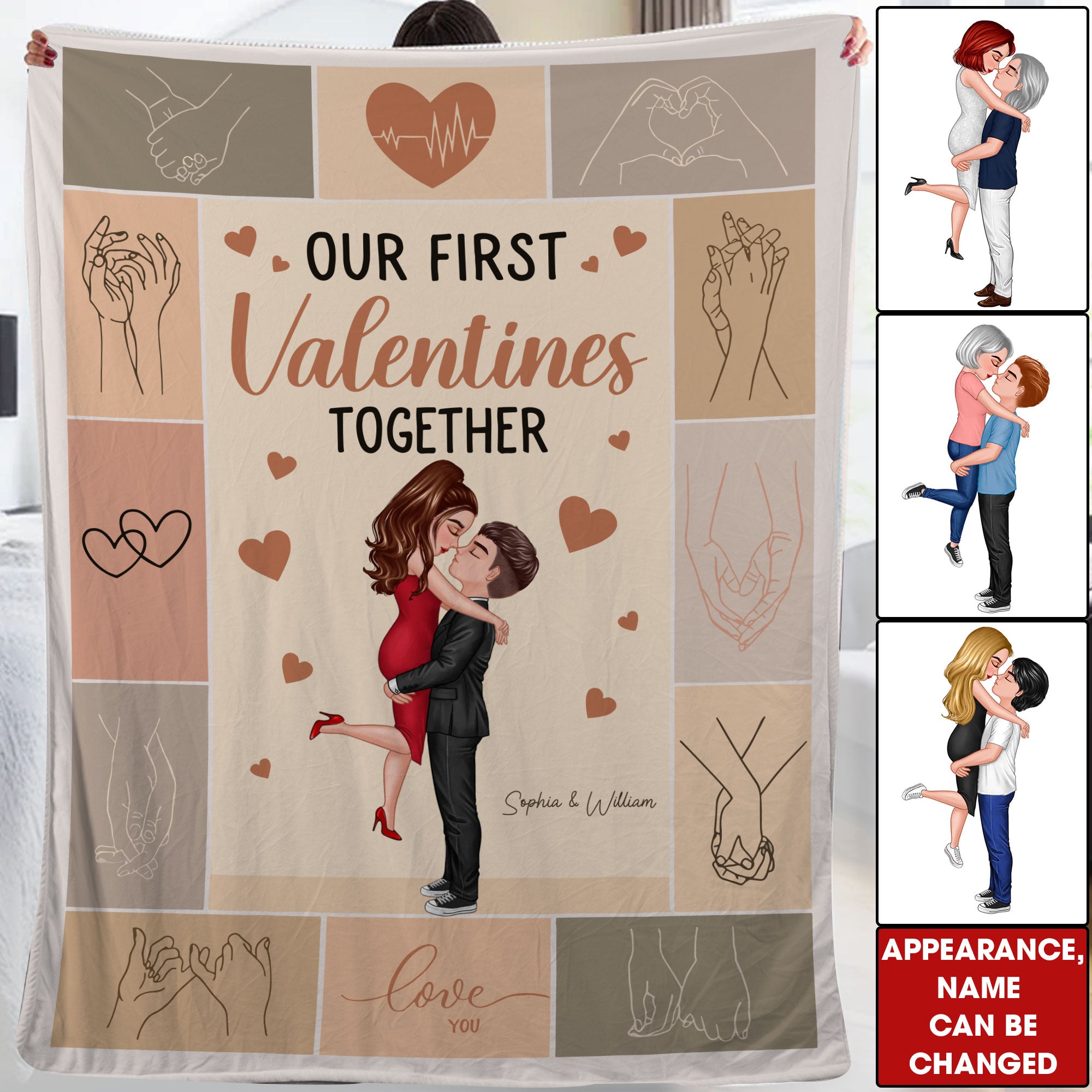 Our First Valentines Together - Custom Couple Appearances And Names - Personalized Fleece Blanket