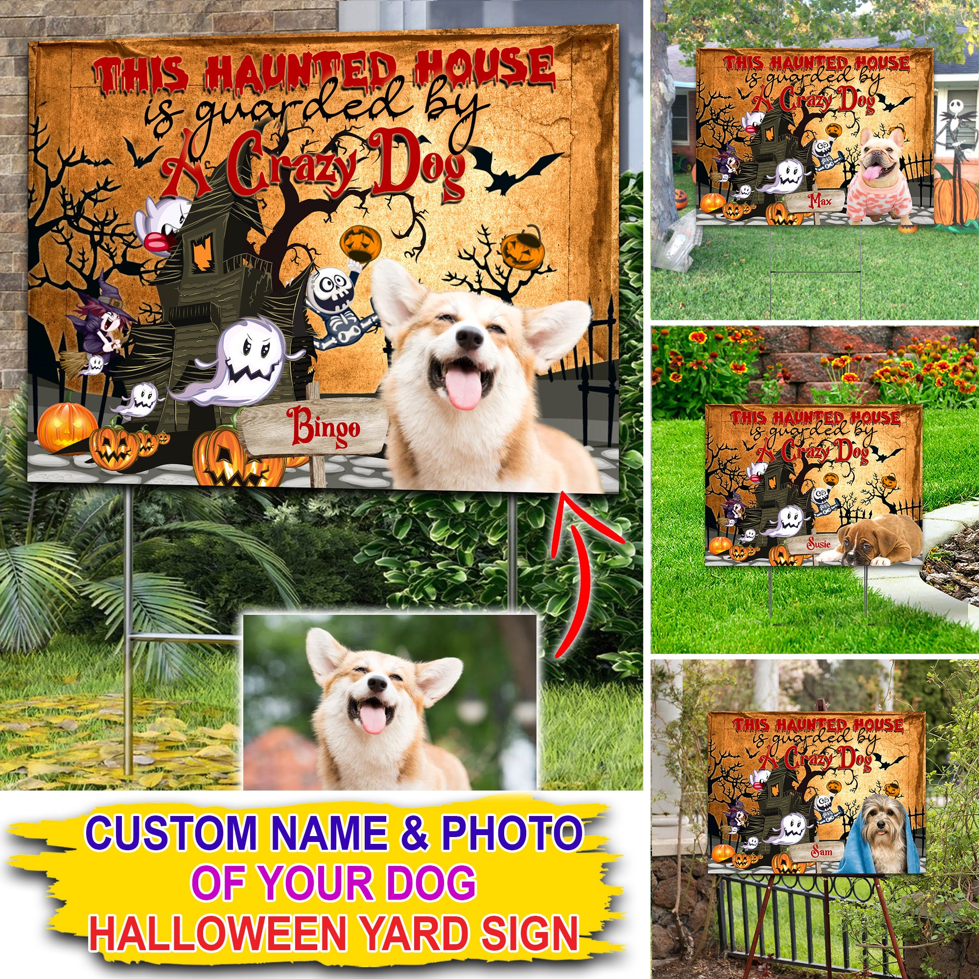 This Haunted House Is Guarded By A Crazy Dog- Personalized Dog Lawn Sign, Yard Sign, Gift For Pet Lover, Halloween Gift