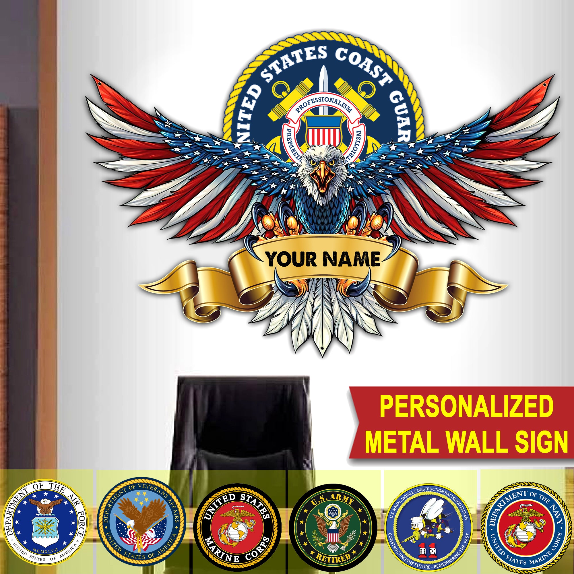 Military Customed Name - Personalized Veteran Metal Wall Art Sign Decor - Gift For Veteran