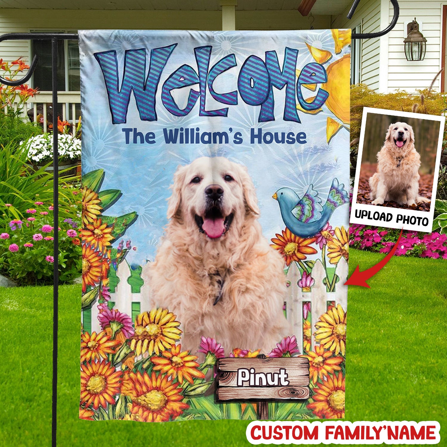 Welcome Human House With Pet - Custom Pet Photo Flag - Gift For Pet Lovers