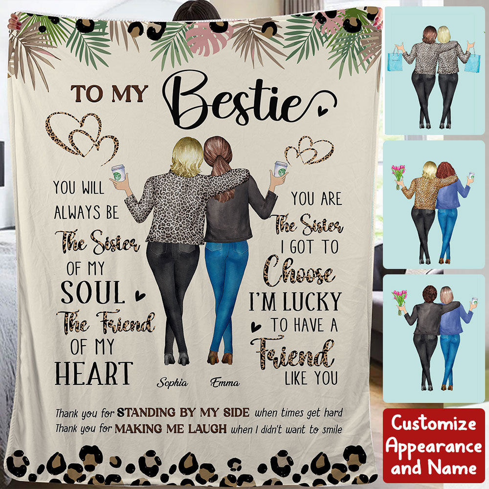 To My Bestie, Thank For Standing By My Side - Custom Appearances And Names - Personalized Fleece Blanket, Gift For Her