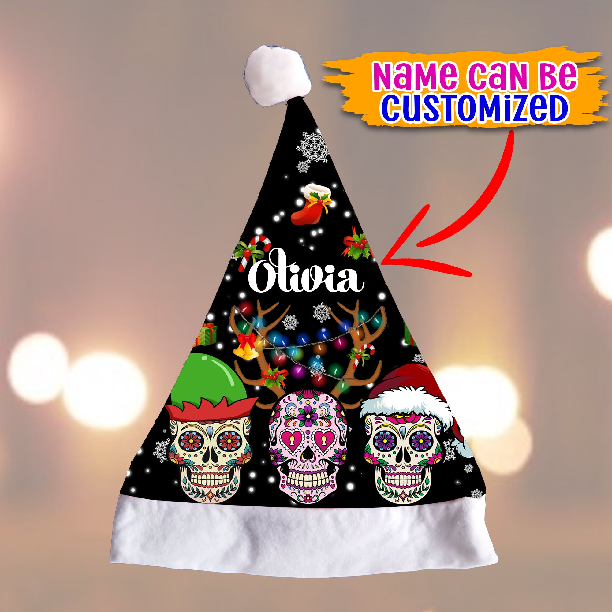 Halloween Christmas Hat, Custom Name, Personalized Hat