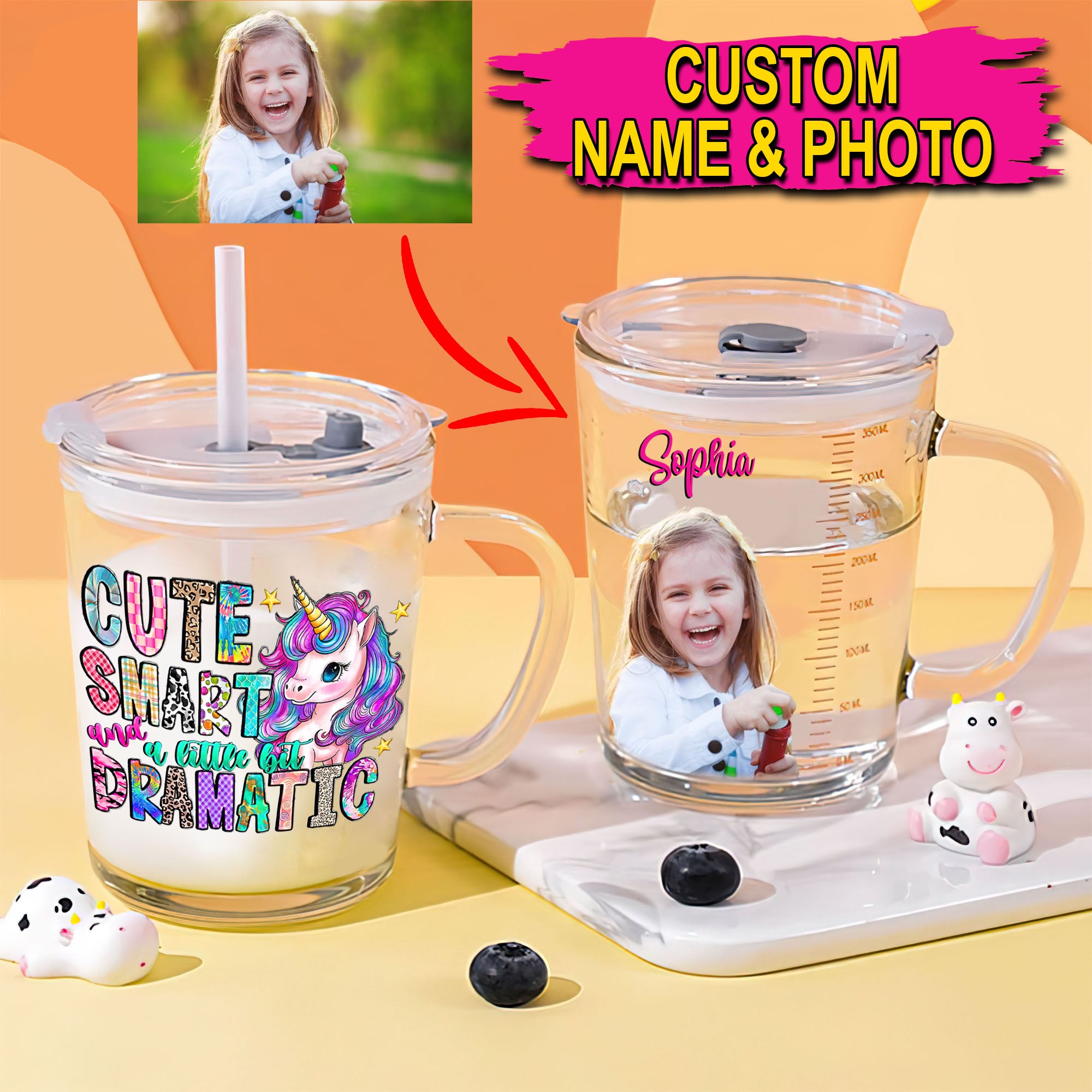 Cute Smart And A Little Bit Dramatic - Custom Photo And Name - Personalized Milk Bottle With Straw