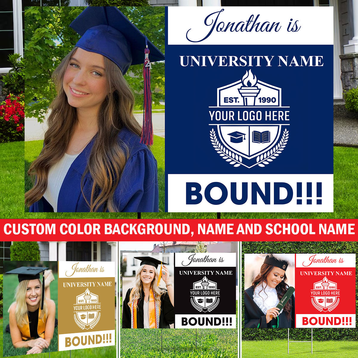 Congrats Custom Background, Logo, Photo And Texts - Personalized Lawn Sign, Yard Sign, Graduation Gift