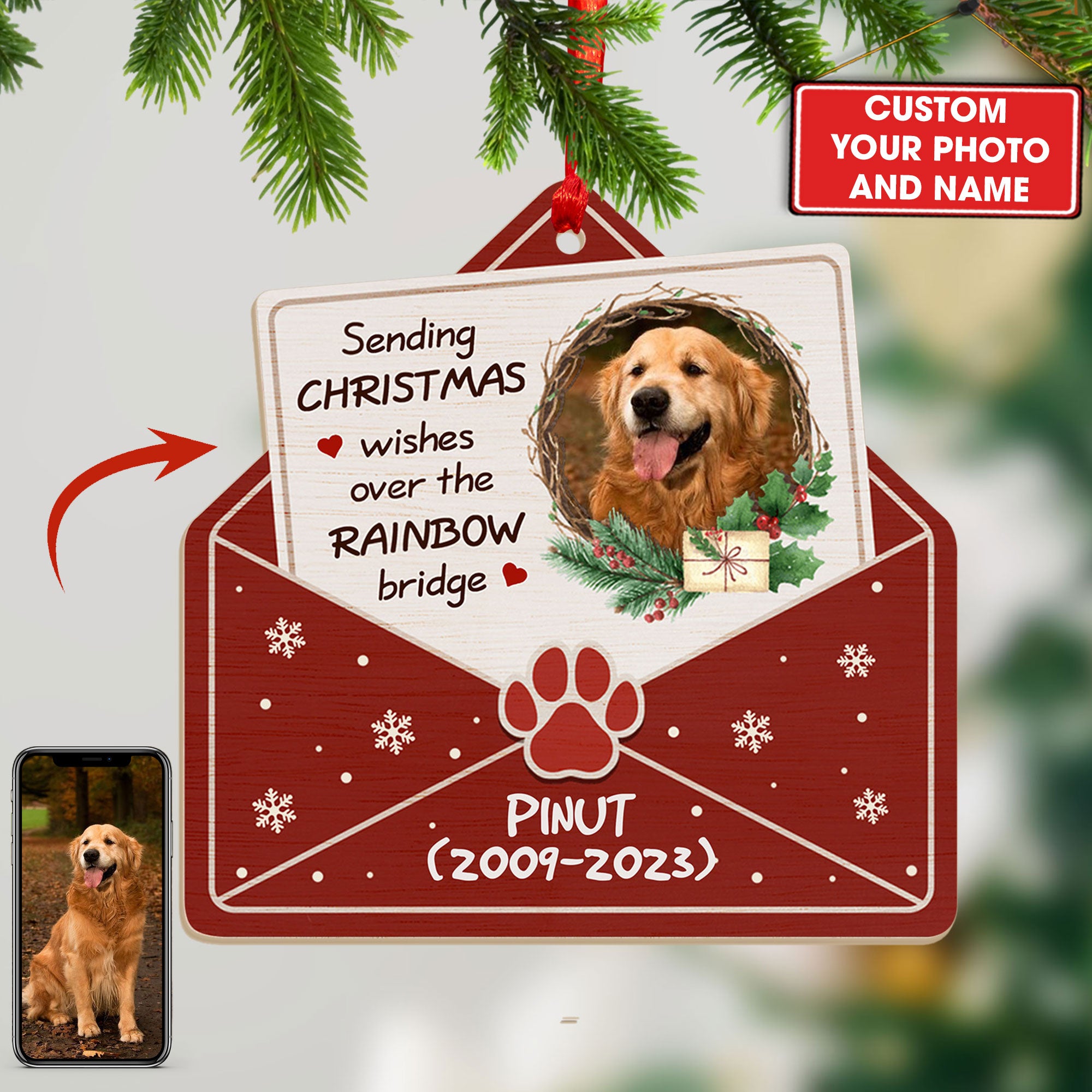 Personalized Dog Memorial Christmas Ornament - Cherished Memories Wooden Ornament - Gift For Pet Lover