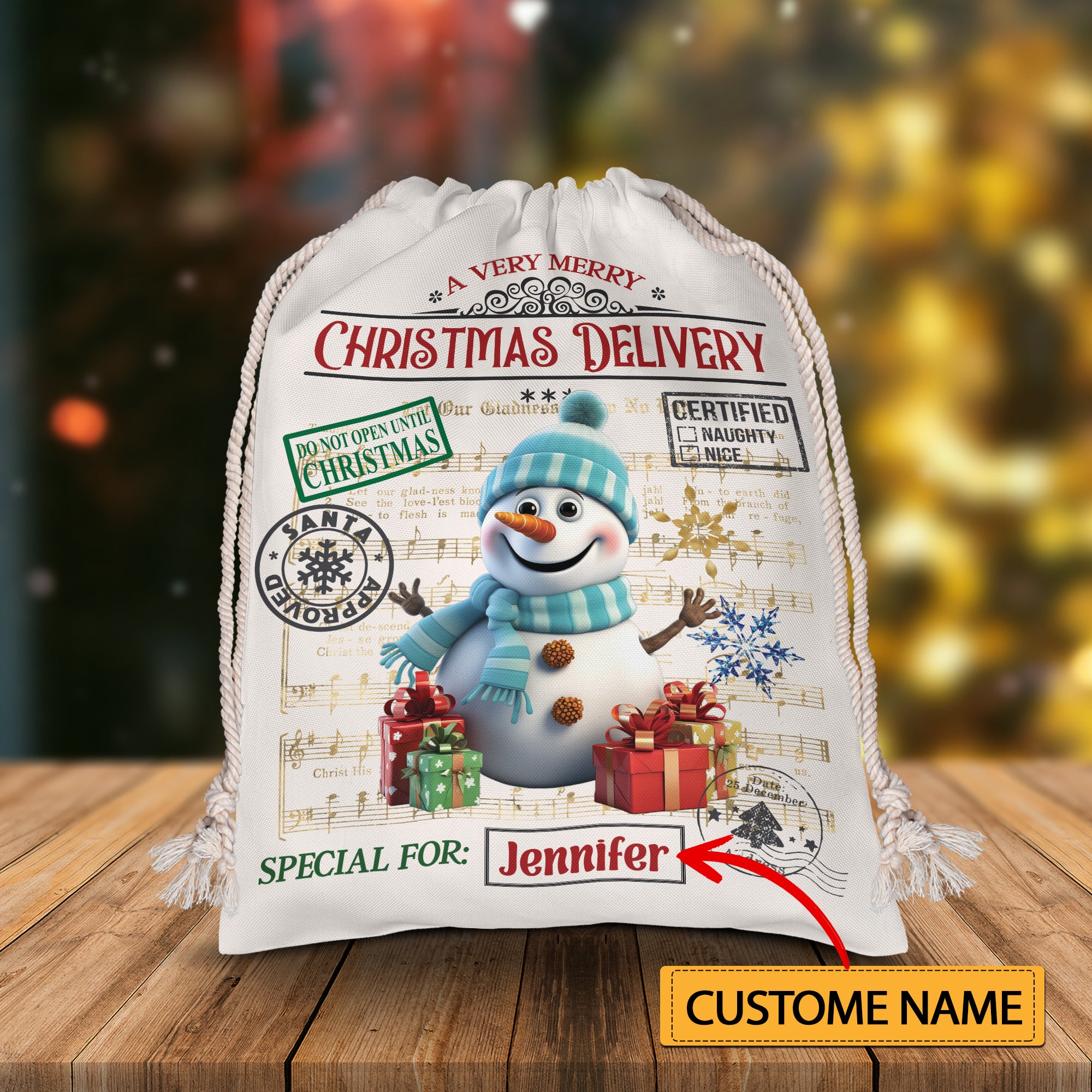 A Very Merry Christmas Delivery - Custom Name, Personalized String Bag, Christmas Gift