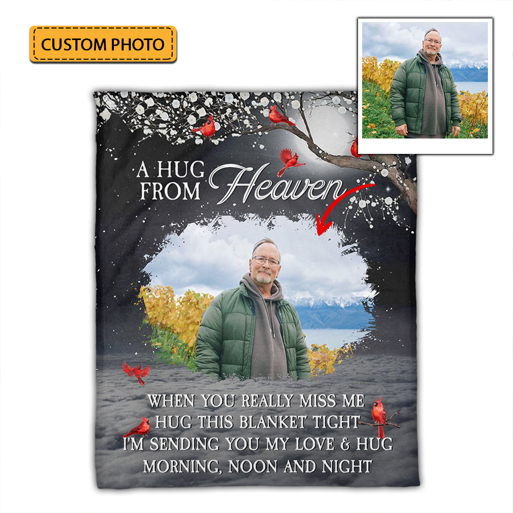 A Hug From Heaven - Custom Photo - Personalized Fleece Blanket, Gift For Family, Memorial Gift