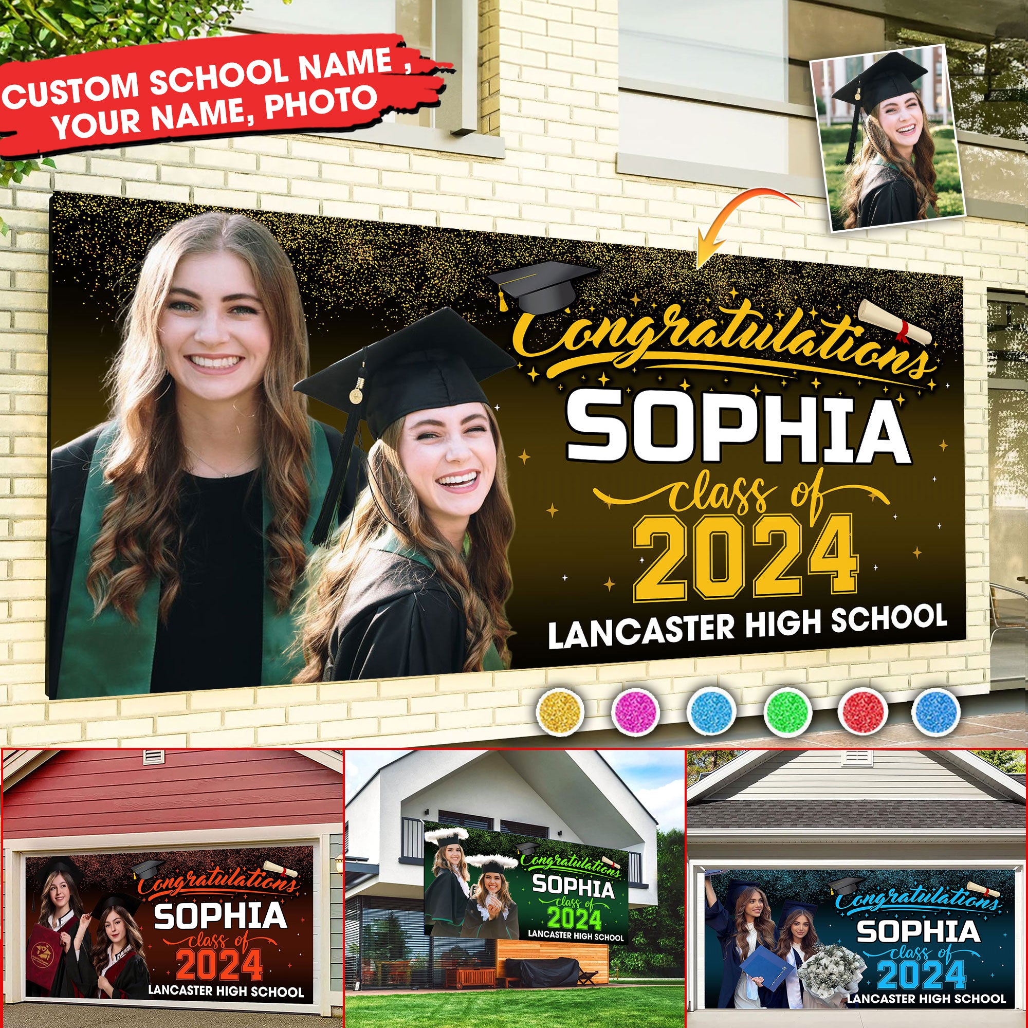 Congratulations Class Of 2024 - Personalized Background Color Single Garage, Garage Door Banner Covers - Banner Decorations