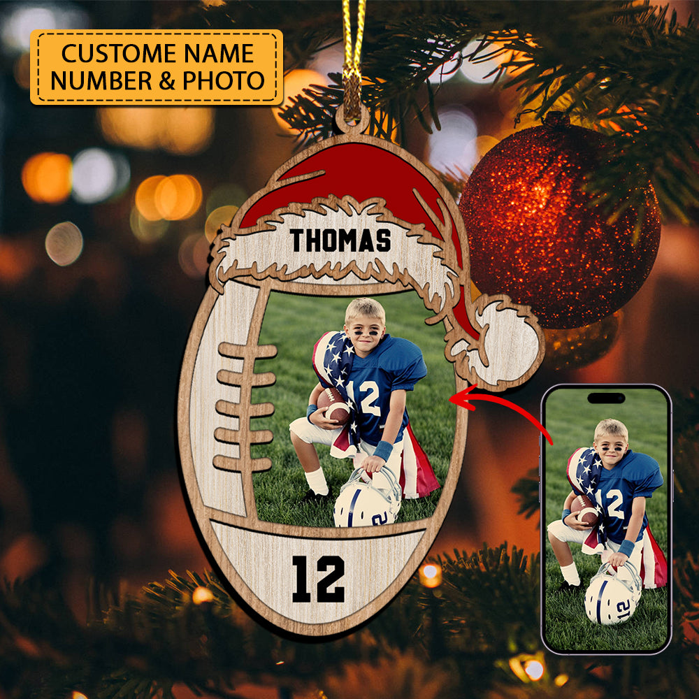 American Football, Gridiron Football Lover - Custom Photo And Name, Personalized Acrylic Ornament - Family Gift