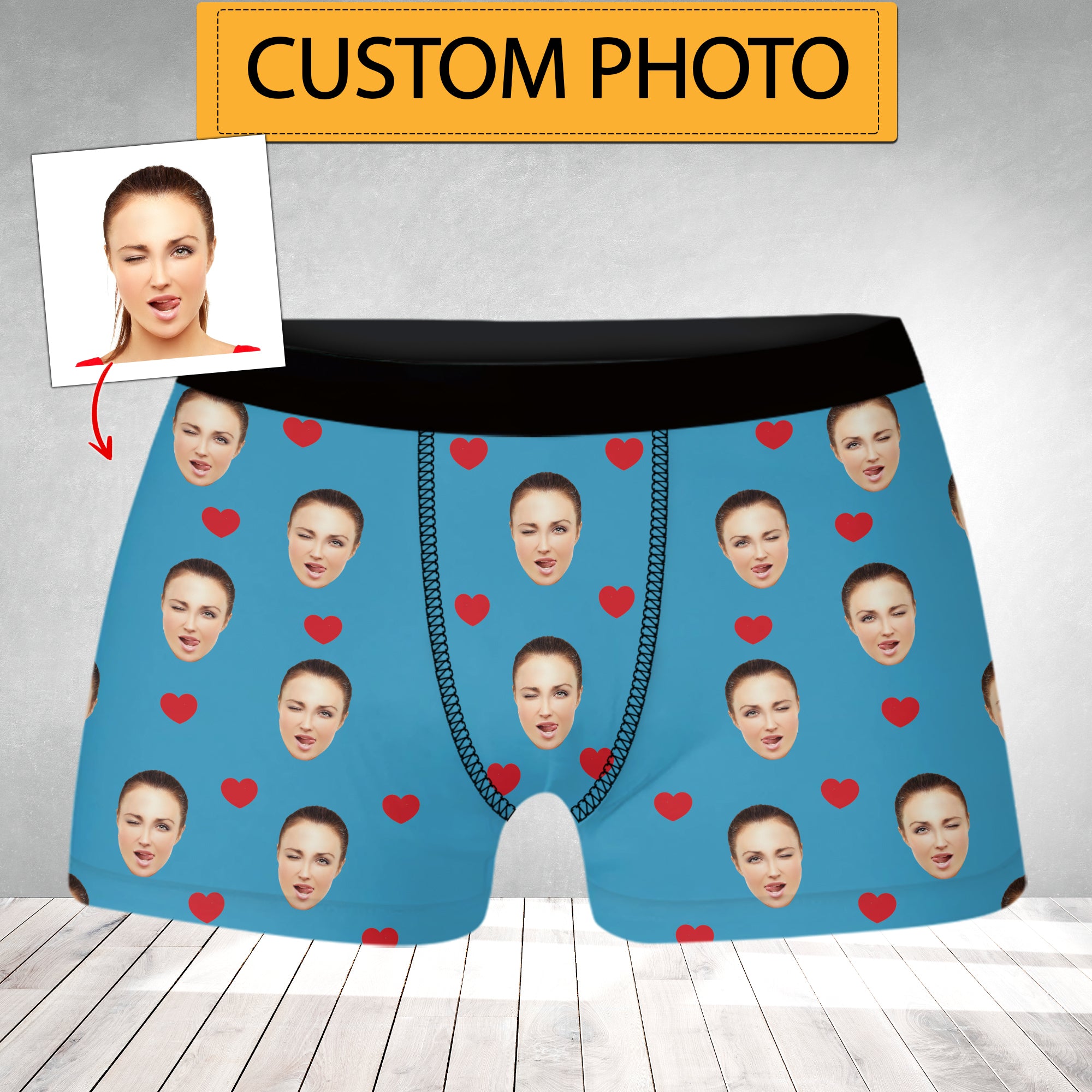 Custom Photo, Personalized Heart Boxer Shorts - Gift For Family, Gift For Couple
