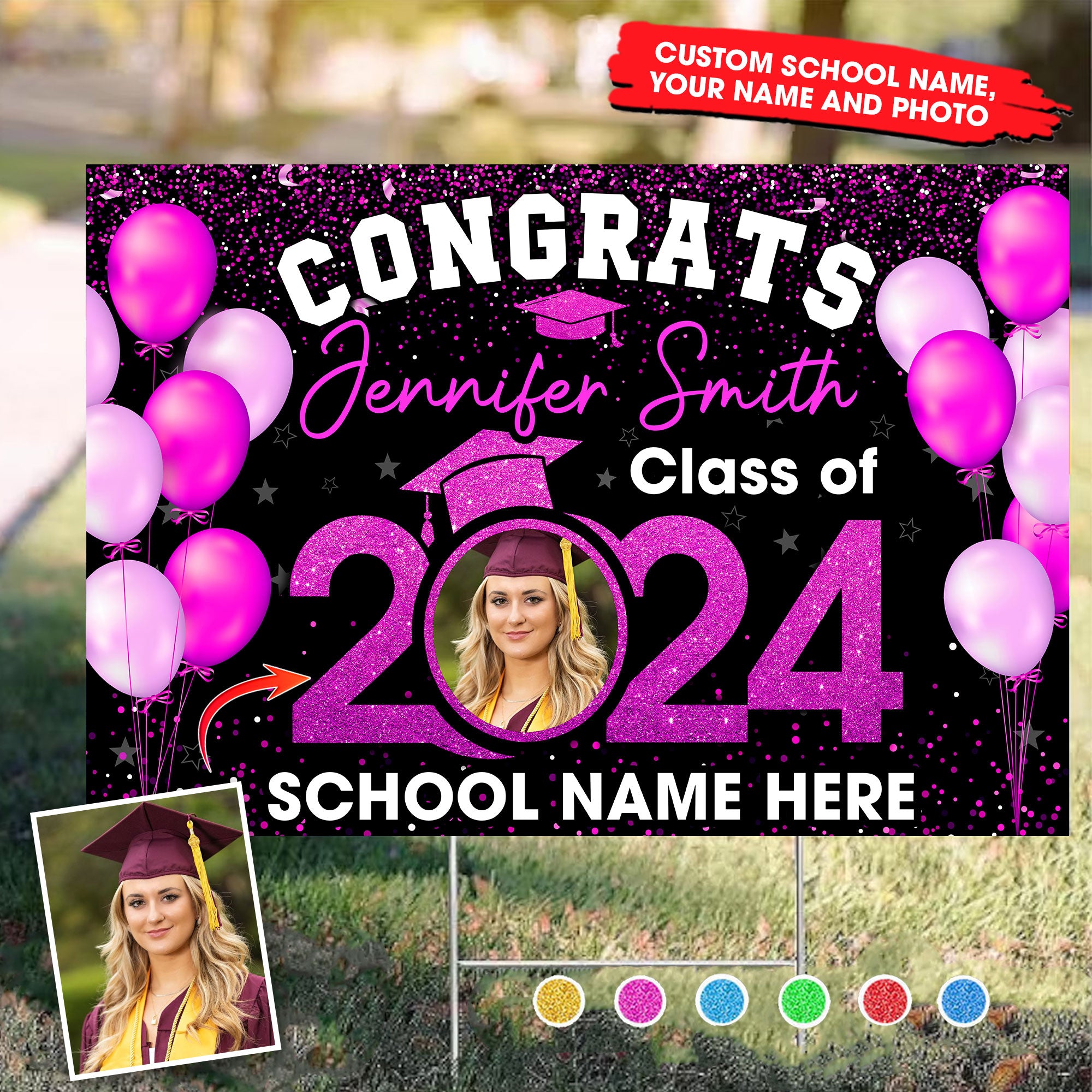 Congratulation Class Of 2024, Custom Color, Photo And Texts, Personalized Lawn Sign, Yard Sign, Gift For Graduation
