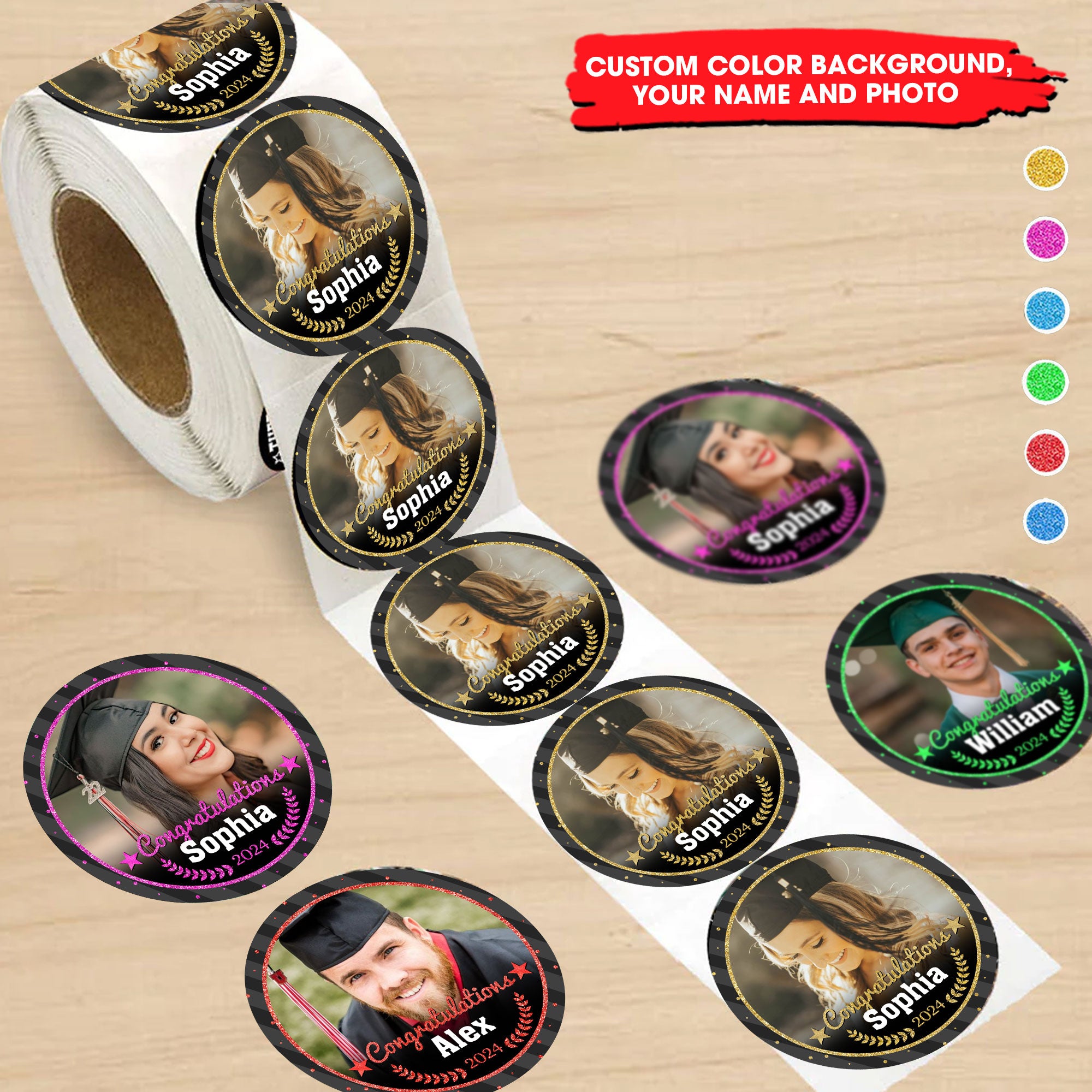 Congratulations 2024 Graduation Circle Stickers - Custom Photo And Text - Personalized Circle Sticker, Gift For Graduation