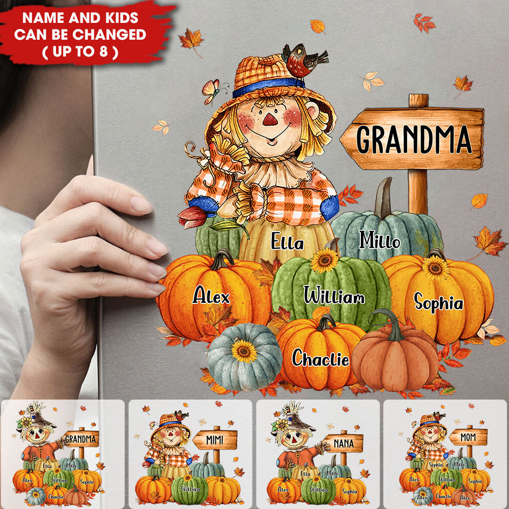 Fall Seasons, Pumpkin Grandma, Mom - Custome Title, Names - Personalized Fridge Sticker Decal - Home Decor