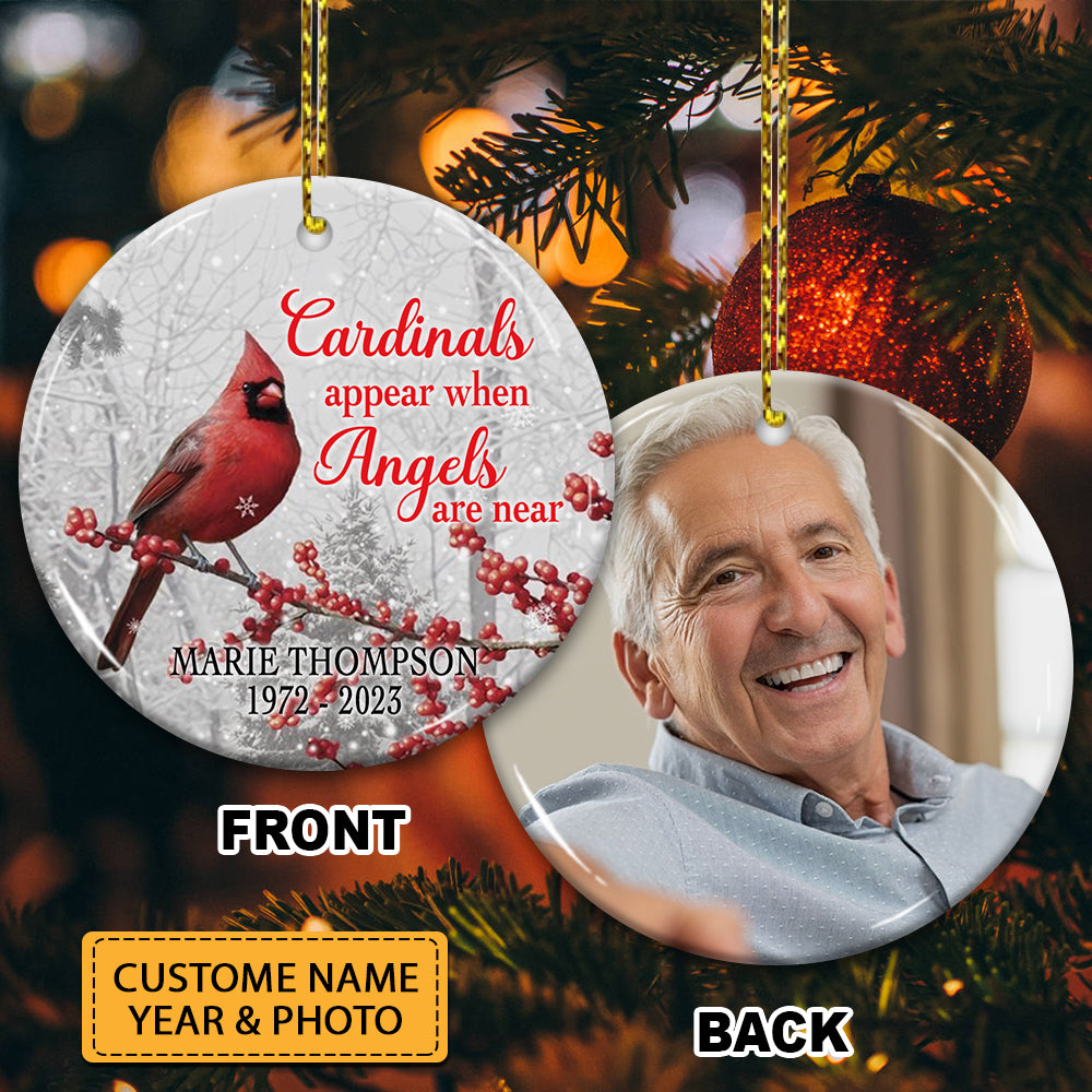 Cardinal Appear When Angels Are Near - Personalized 2 Sides Ceramic Ornament - Memorial Gift, Custom Photo Gift