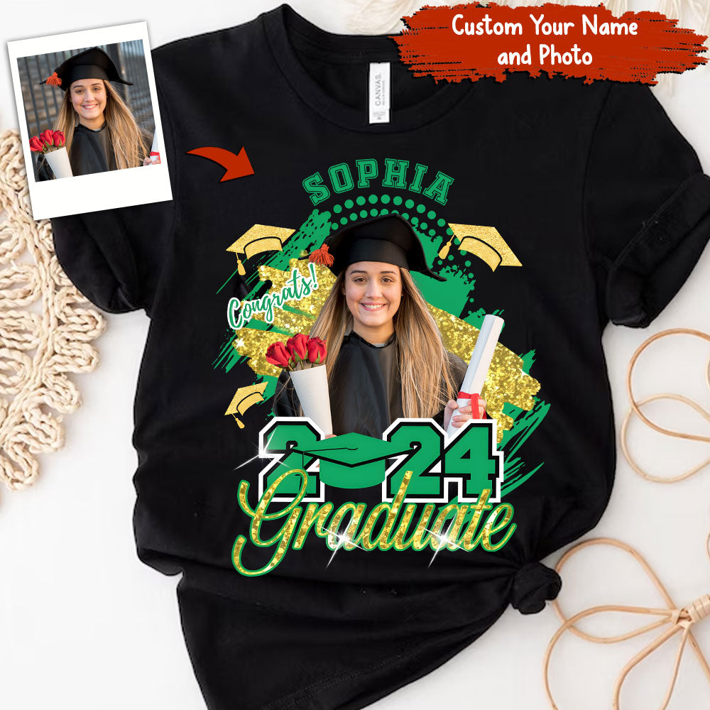 Graduate 2024, Custom Photo And Name Graduation - Gift For Graduation - Personalized T-Shirt