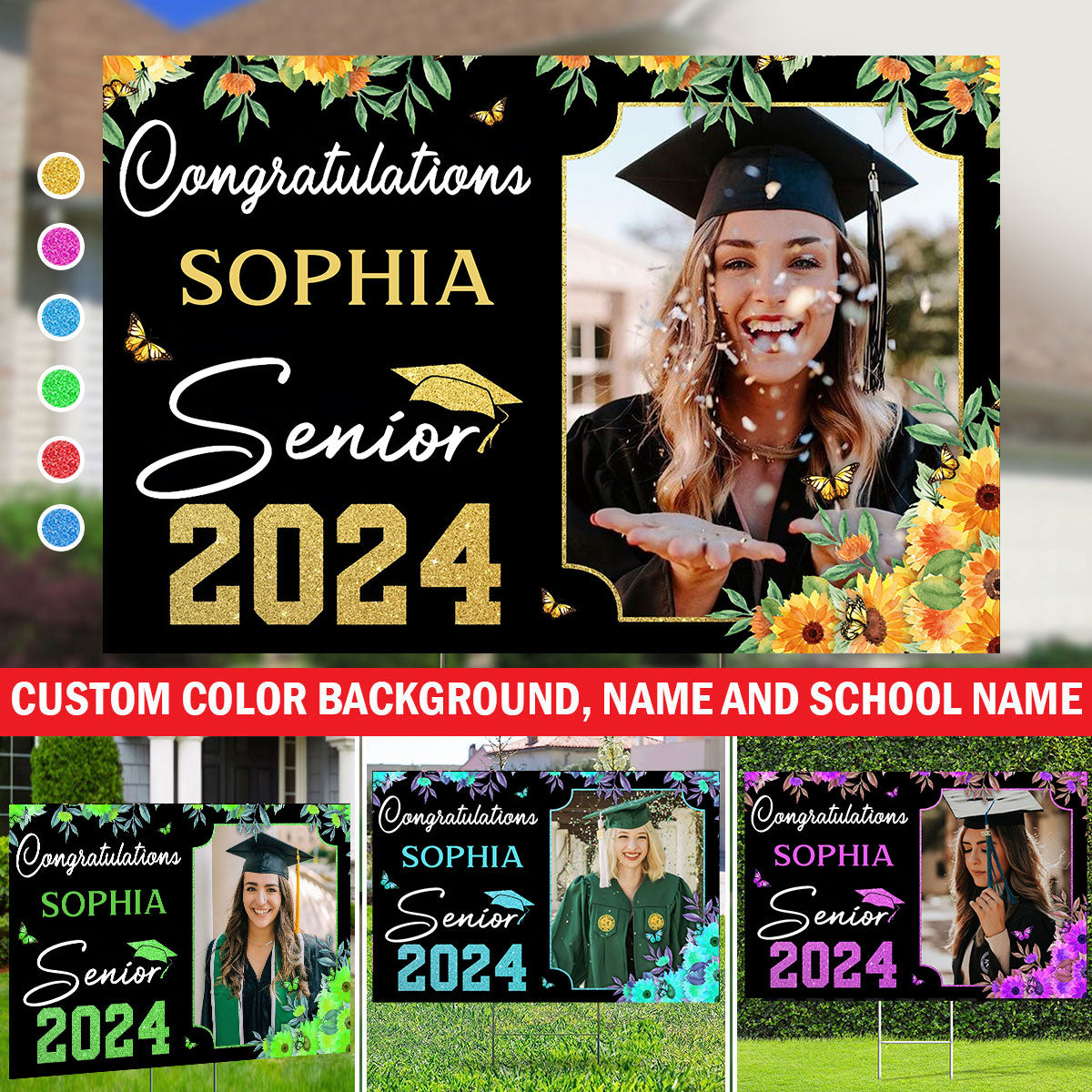Congratulation 2024 Custom Background, Photo And Texts - Personalized Lawn Sign, Yard Sign, Gift For Graduation