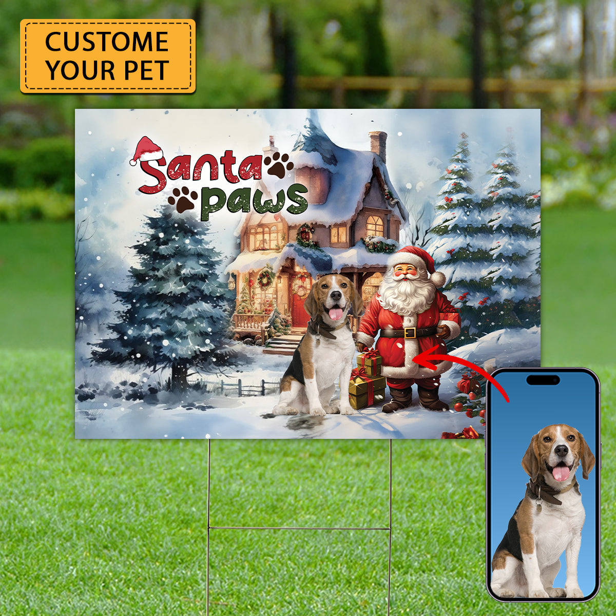 Merry Christmas Santa Paws - Personalized Pet Photo Lawn Sign, Yard Sign, Gift For Pet Lover