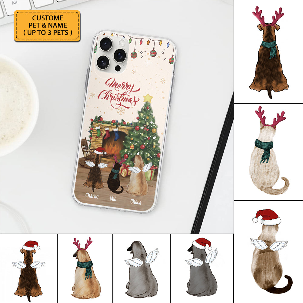 Merry Christmas With Backview Pet, Custom Pet And Name - Personalized Phone Case, Christmas Gift For Pet Lover