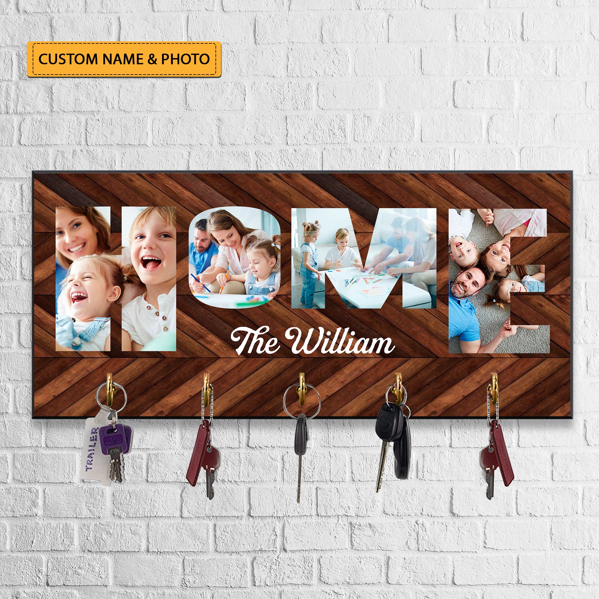 Home Decor - Custom  Photo And Family Name - Personalized Key Hanger, Key Holder -Gift For Family