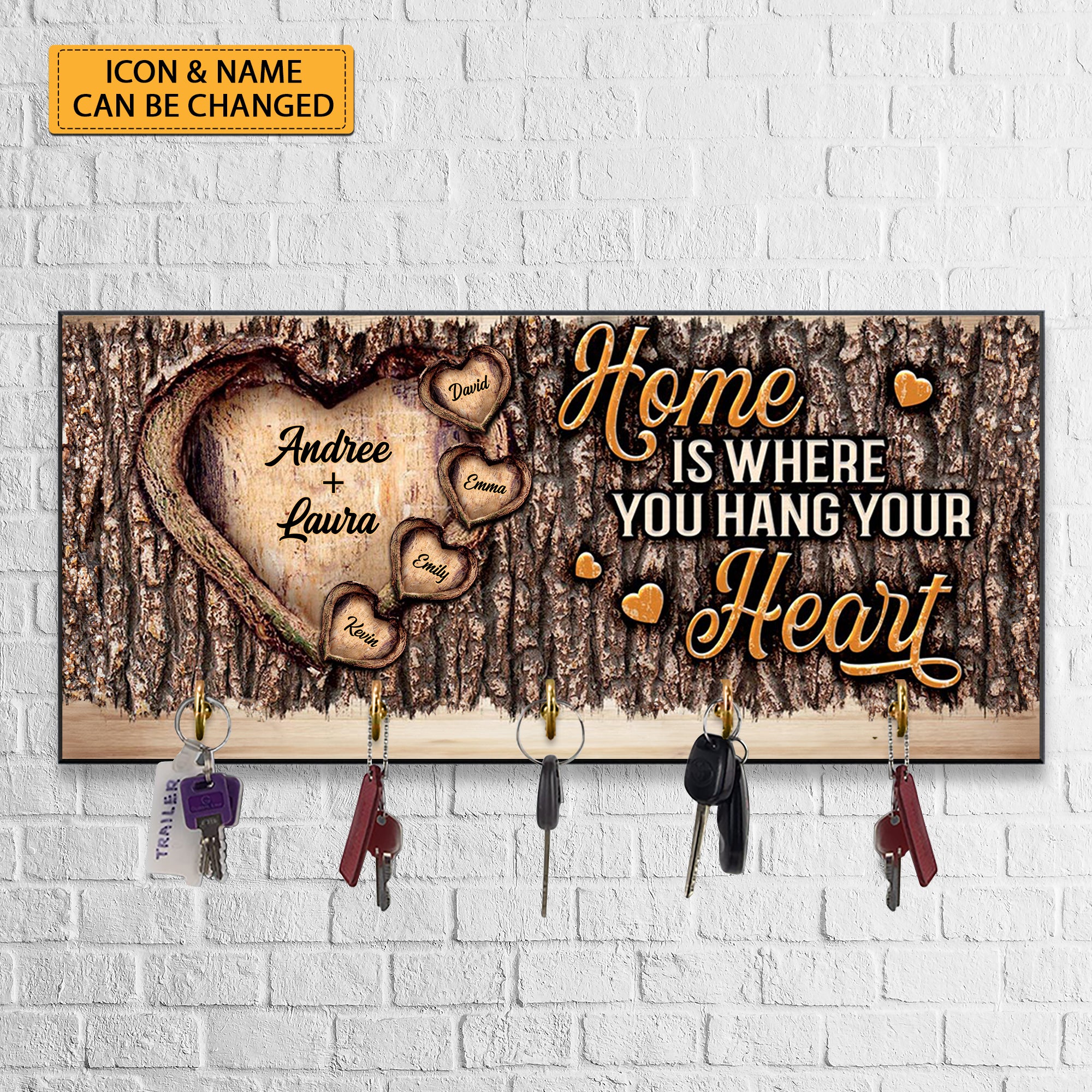 Home Is Where You Hang Your Heart - Custom Names - Personalized Key Hanger, Key Holder -Gift For Family