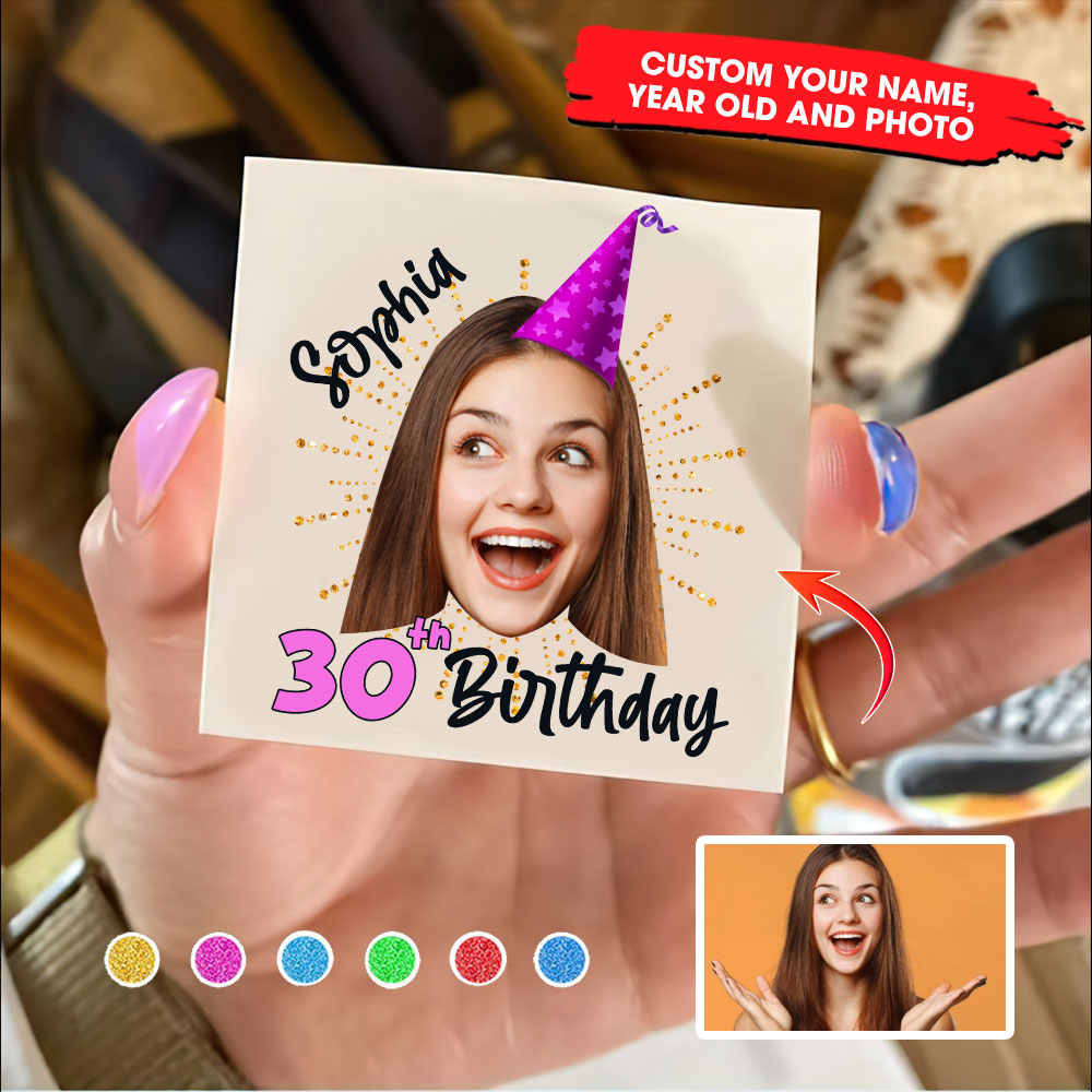 Happy Birthday Party Wearing Hat, Custom Face Photo And Name Temporary Tattoo, Personalized Party Tattoo, Fake Tattoo