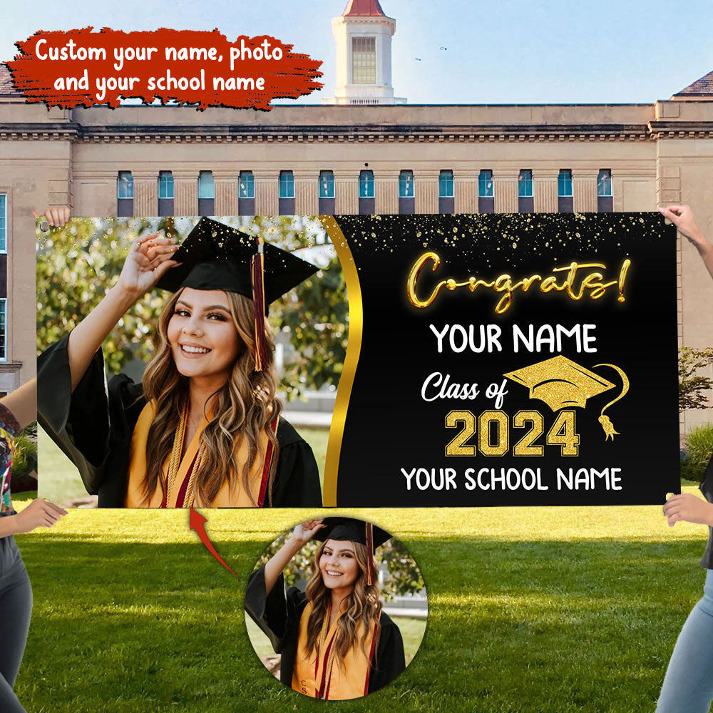 Congrats Class Of 2024- Personalized Photo Banner - Graduated Decoration Gifts