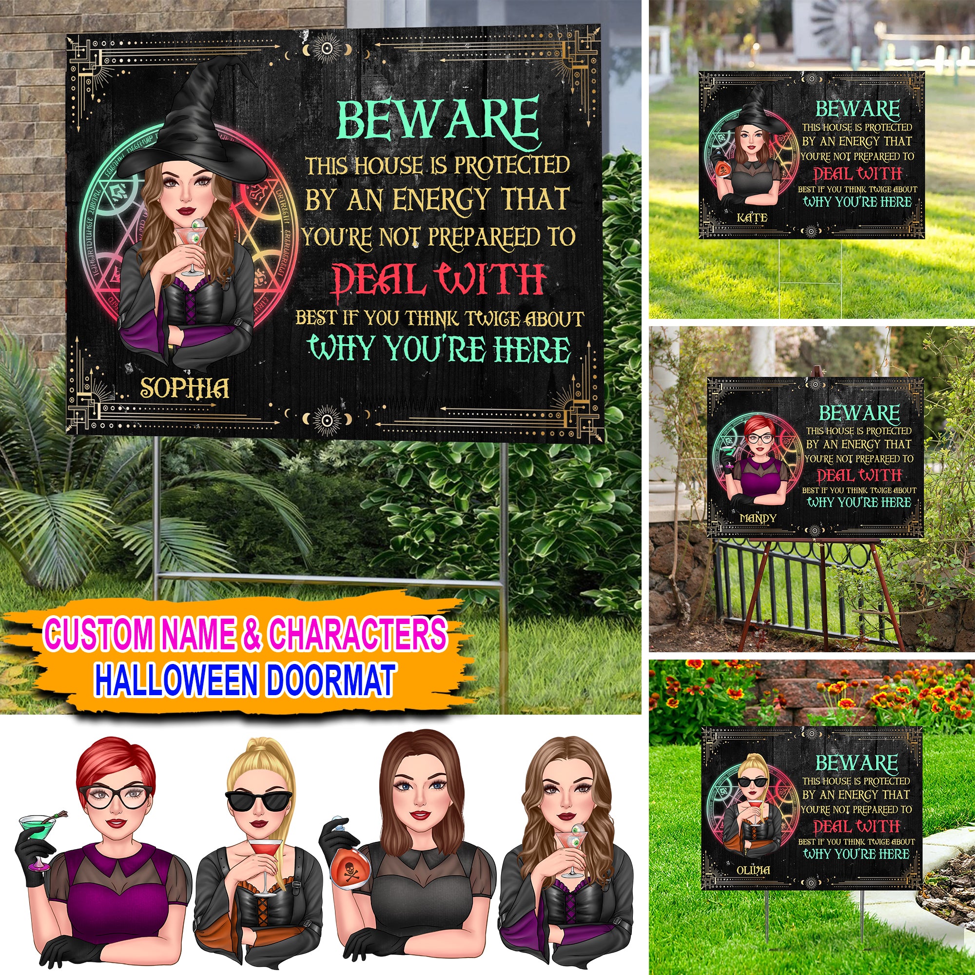Beware This House Is Protected By An Energy - Personalized Lawn Sign, Yard Sign, Halloween Gift