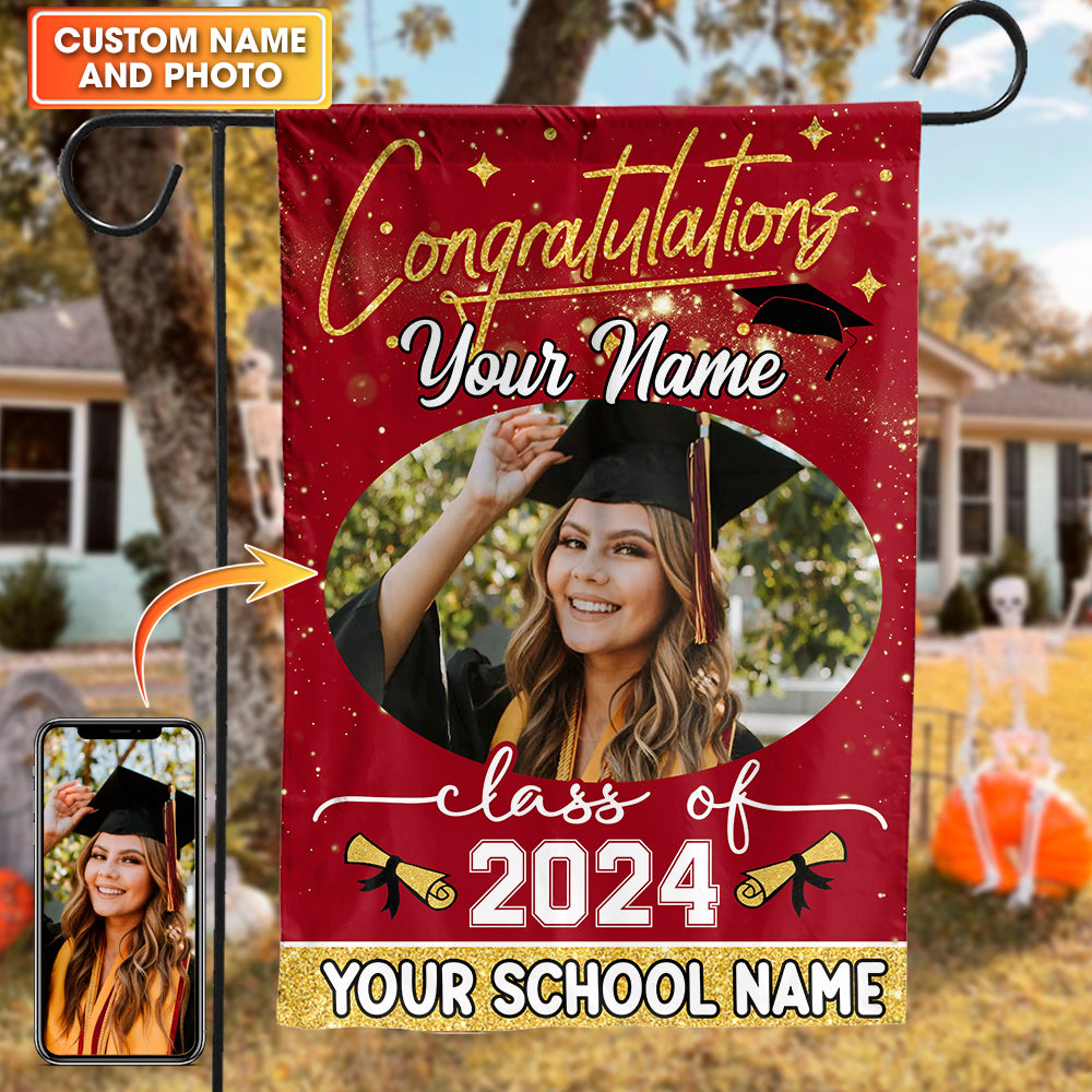 Congratulations Class Of 2024 - Custom Photo And Texts Graduation Flag - Graduation Gift