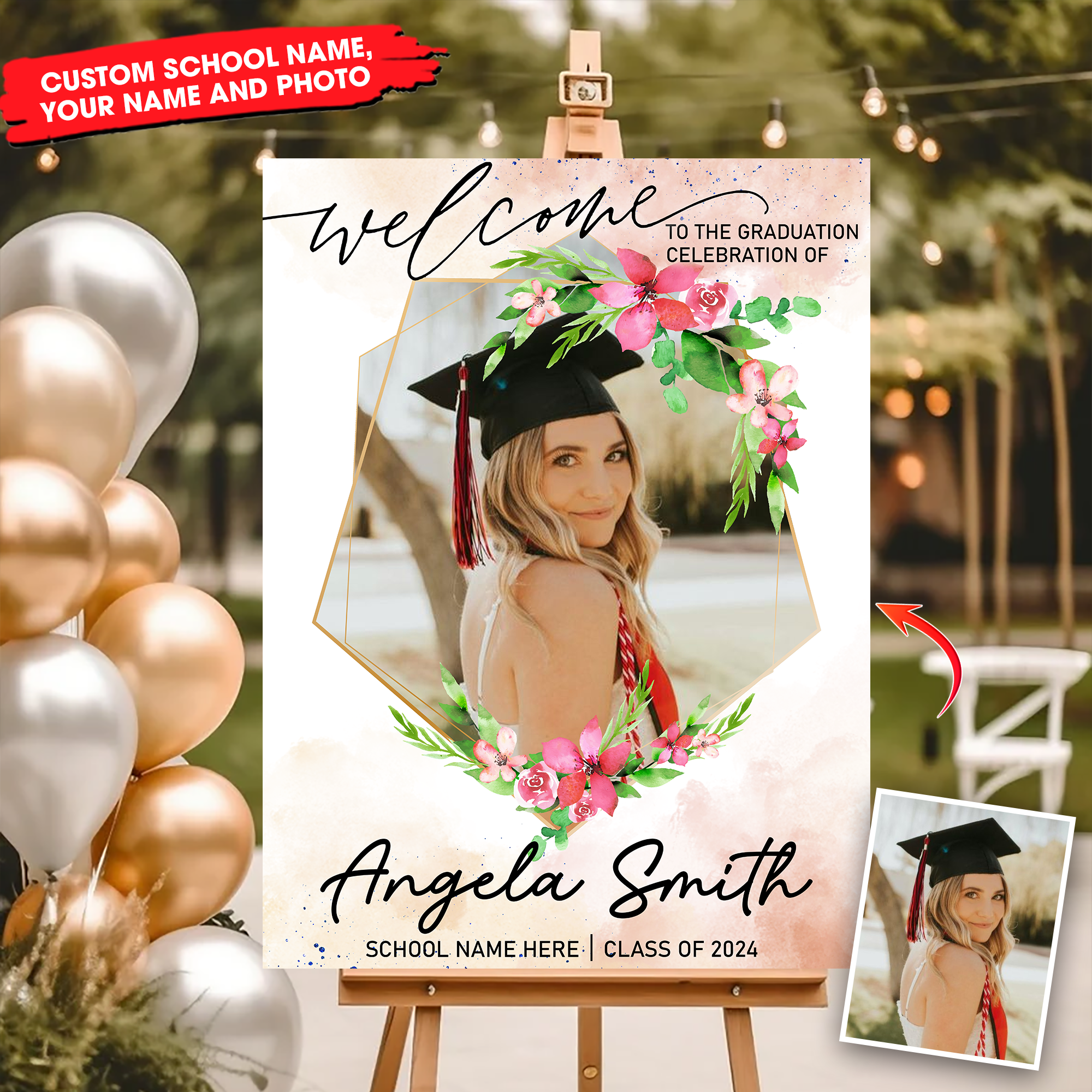 Custom Congratulations Class Of 2024 - Welcome To Graduation Party Welcome Sign - Custom Photo Grad Party Sign - Personalized Graduation Decoration - Graduation Sign