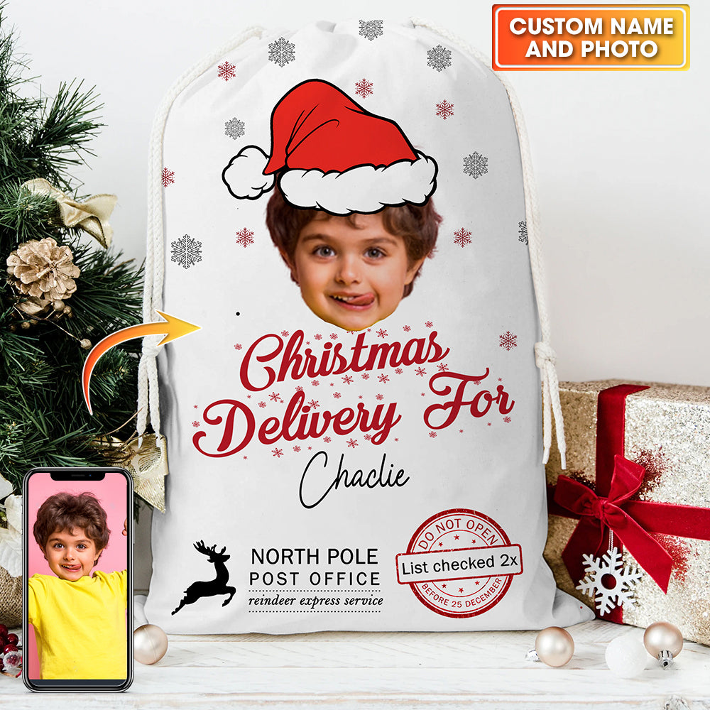 Christmas Delivery Face Photo- Personalized String Bag, Christmas Gift, Gift For Family