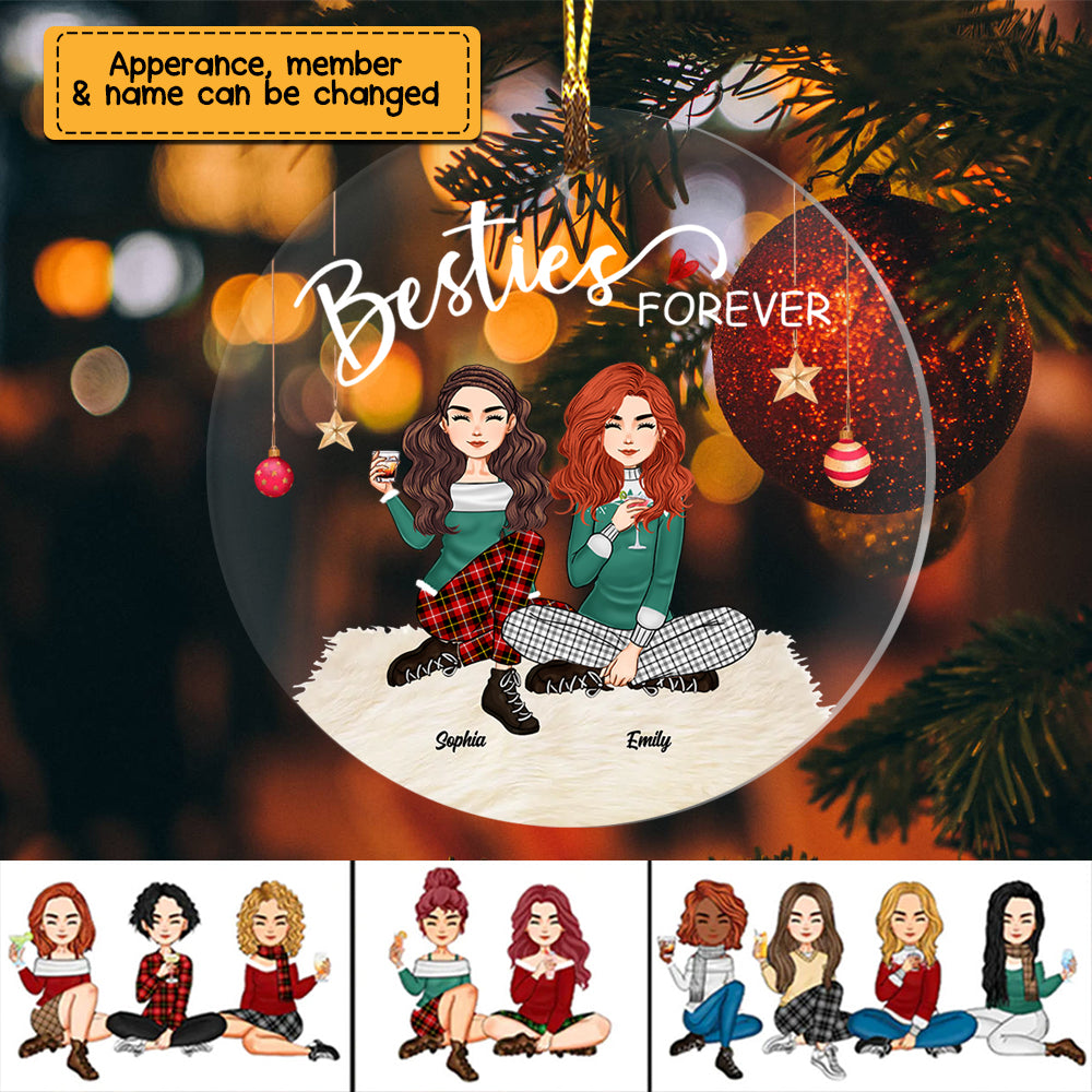 Besties Forever Girls Friendship - Custom Appearances, Quote And Names Christmas Gift - Personalized Acrylic Ornament