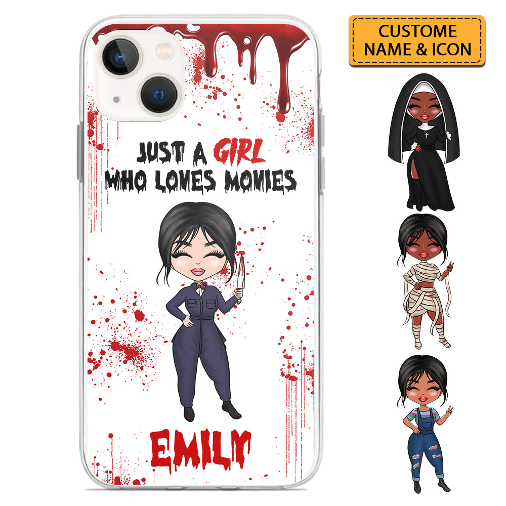 Just A Girl Who Loves Movies - Custom Appearance And Name - Personalized Phone Case, Gift For Halloween