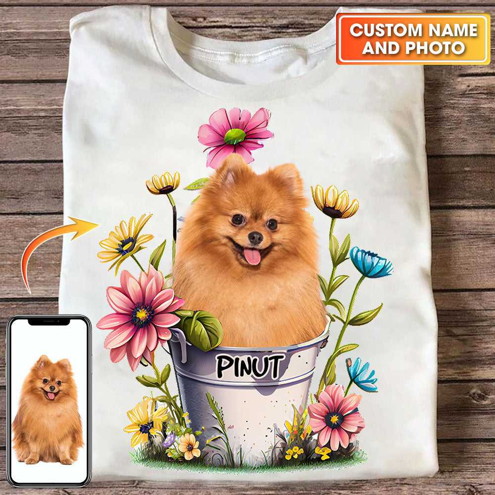 Pet With Flowers- Custom Pet Photo And Pet Name - Personalized T-Shirt - Gift For Pet Lovers