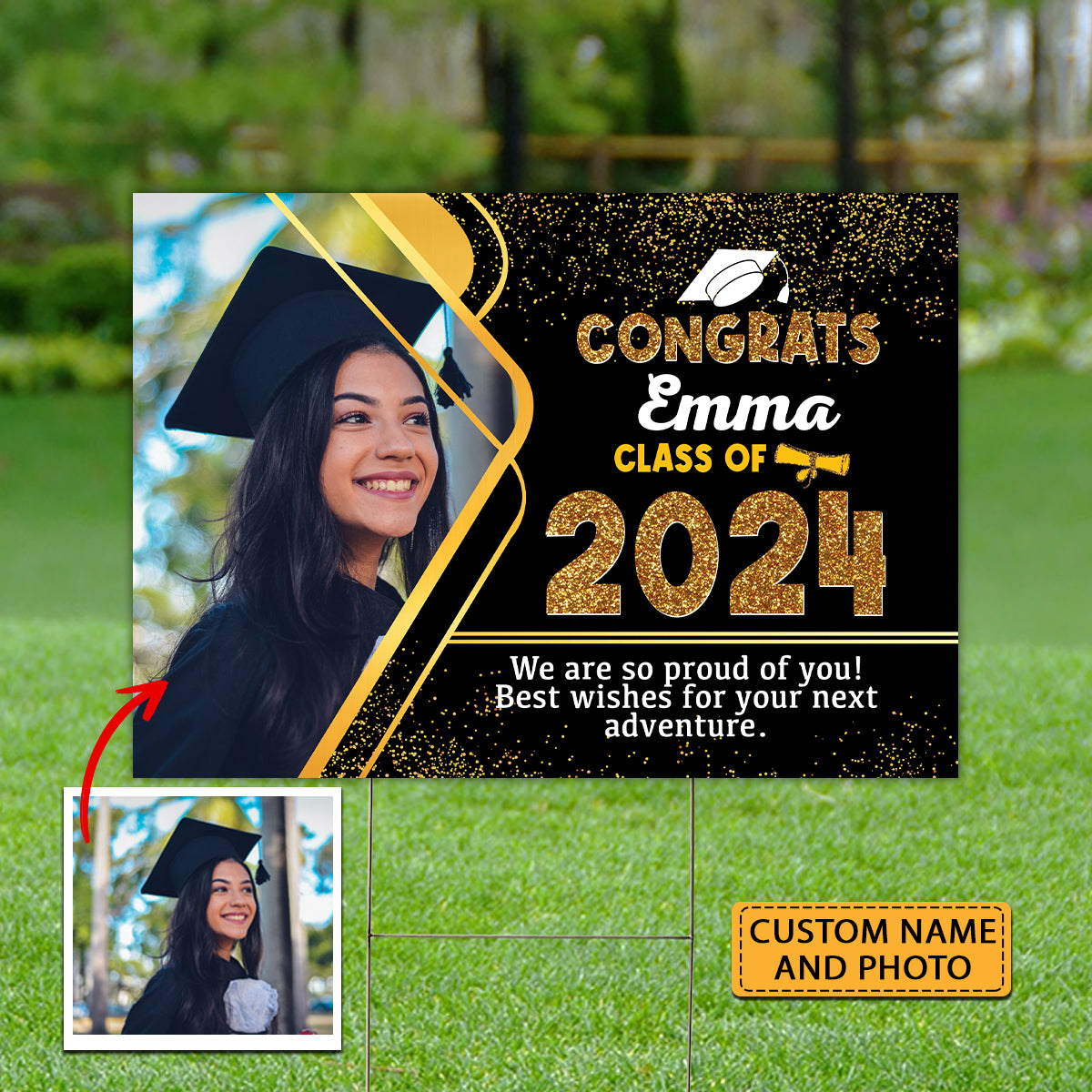 Congrats Class Of 2024, Custom Name And Photo, Personalized Lawn Sign, Yard Sign, Gift For Graduation