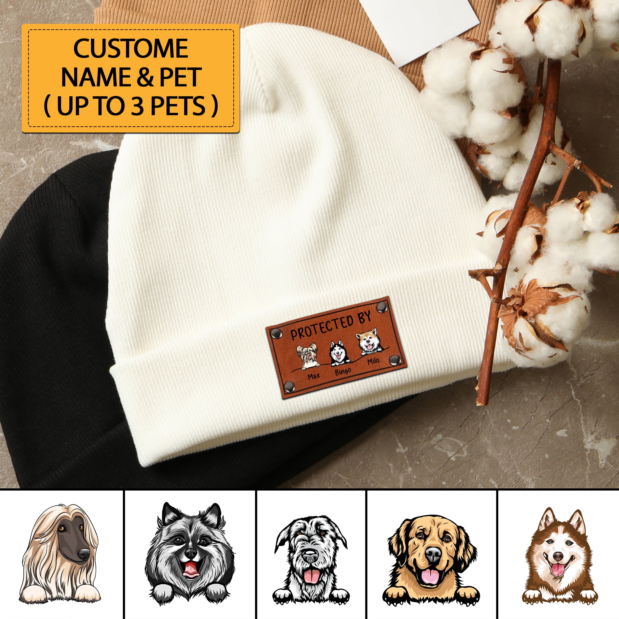 Protected By - Custom Dog And Name - Personalized Baby Beanie - Family Gift, Gift For Pet Lover