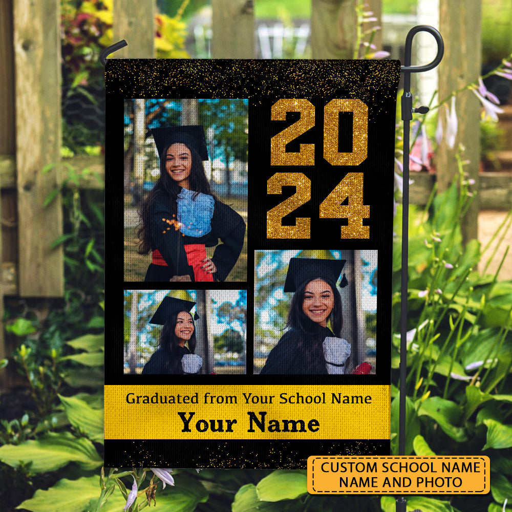 Graduated 2024 From - Custom Photo And Texts Graduation Flag, Gift For Graduation