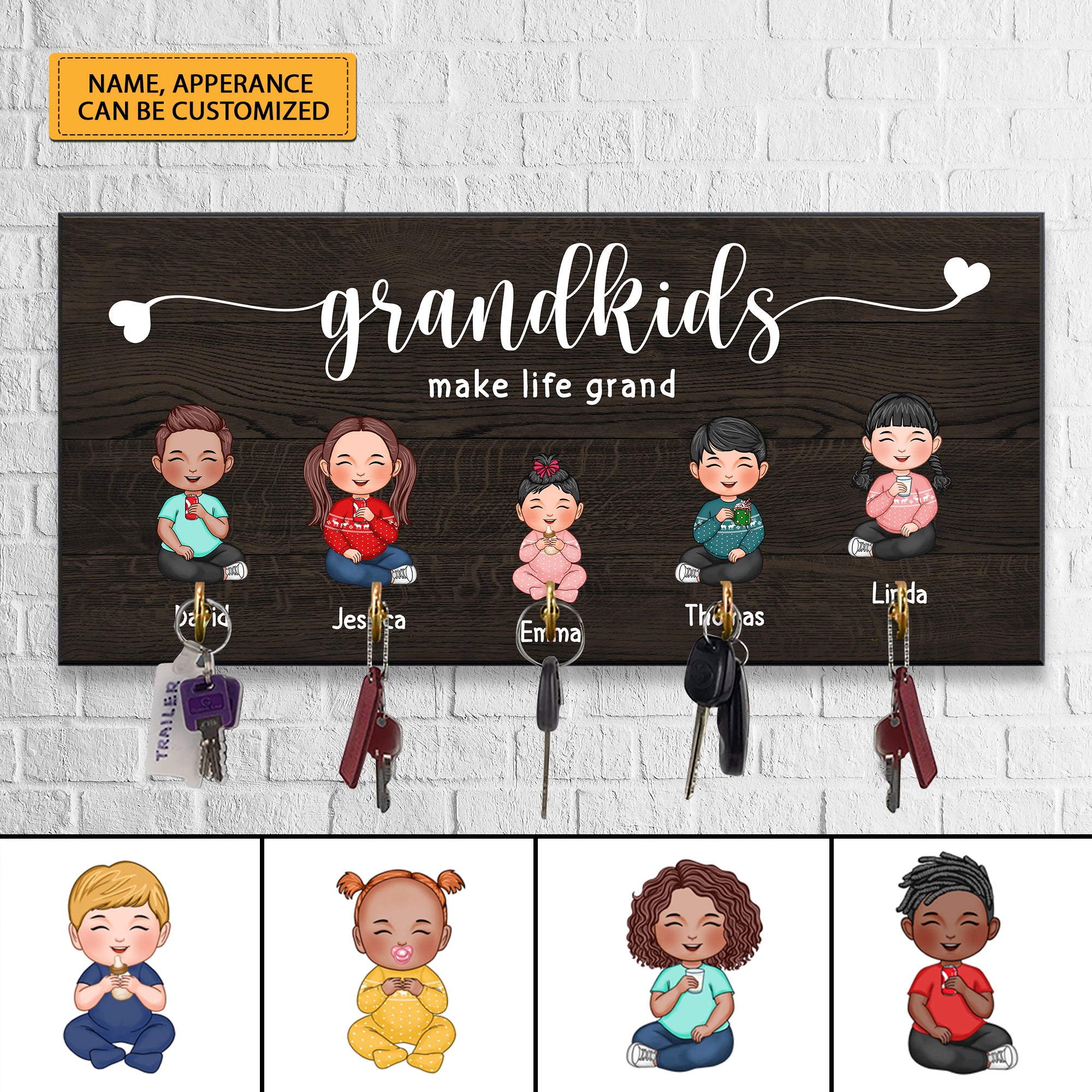 Grandkids Make Life Grand - Custom Appearances And Names - Personalized Key Hanger, Key Holder -Gift For Family