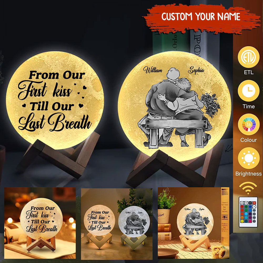 From Our First Kiss Till Our Last Breath - Custom Name - Personalized Moon Lamp - Gift For Family, Couple