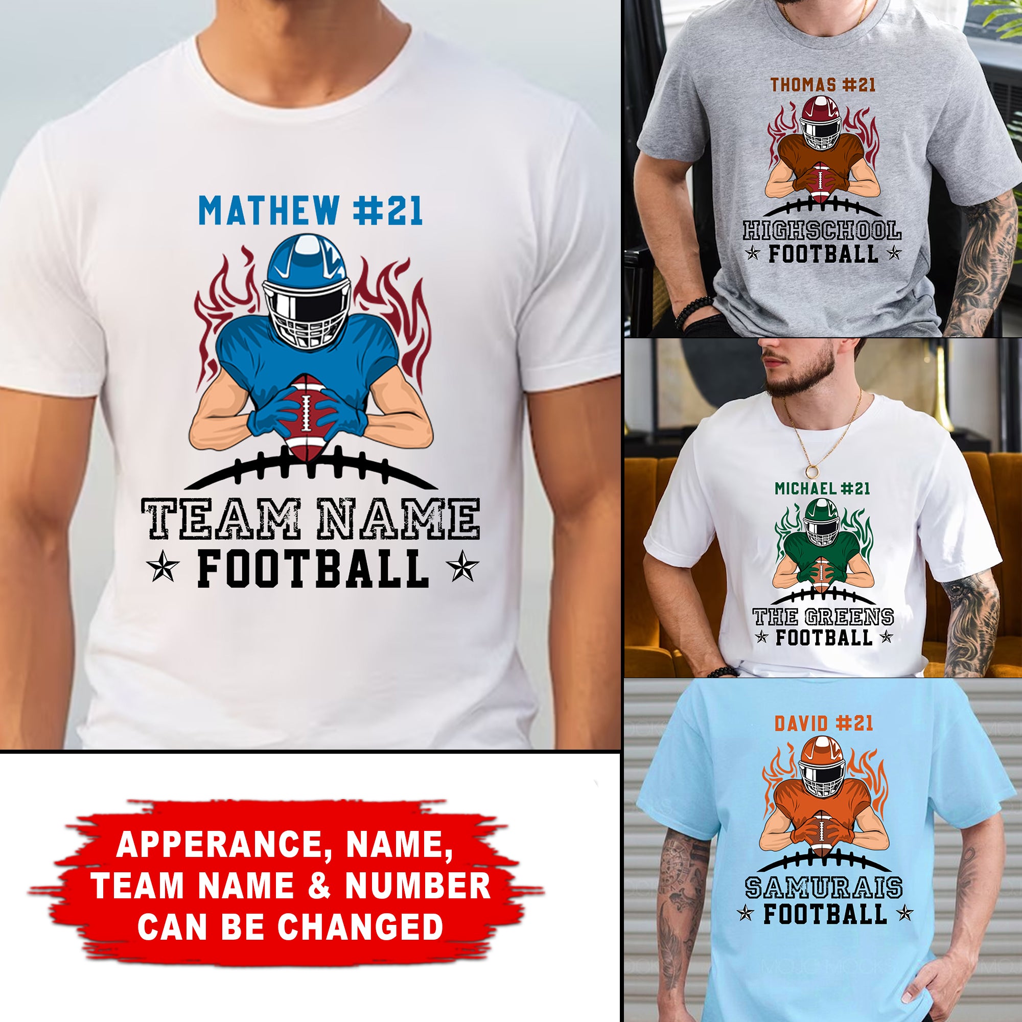 Football Team - Custom Appearance And Name - Personalized T-Shirt - Football Lovers