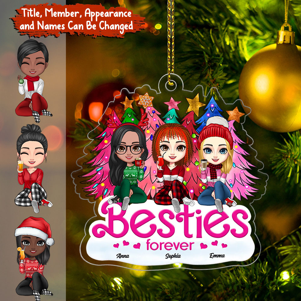 Christmas Besties Forever, Custom Appearances And Names - Personalized Acrylic Ornament