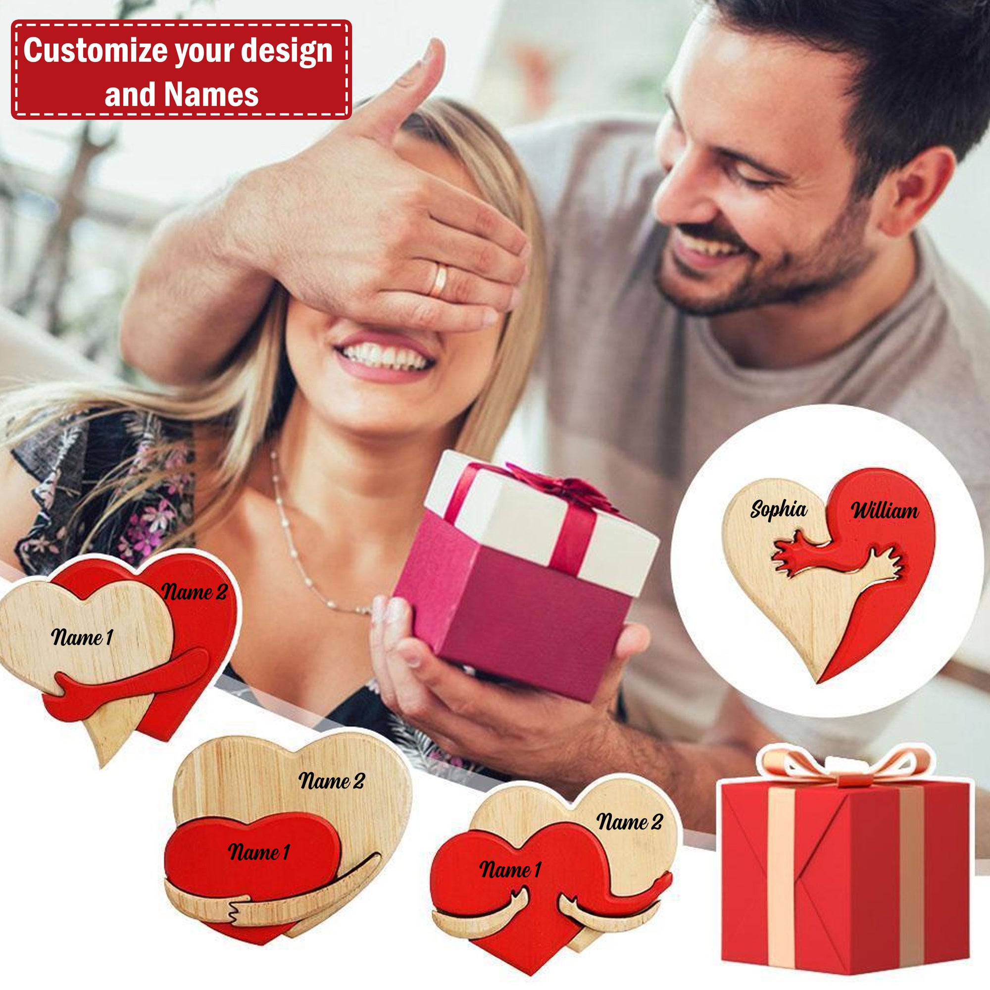 A Hug From My Heart For You, Couple Gift, Personalized Couple Puzzle Wooden