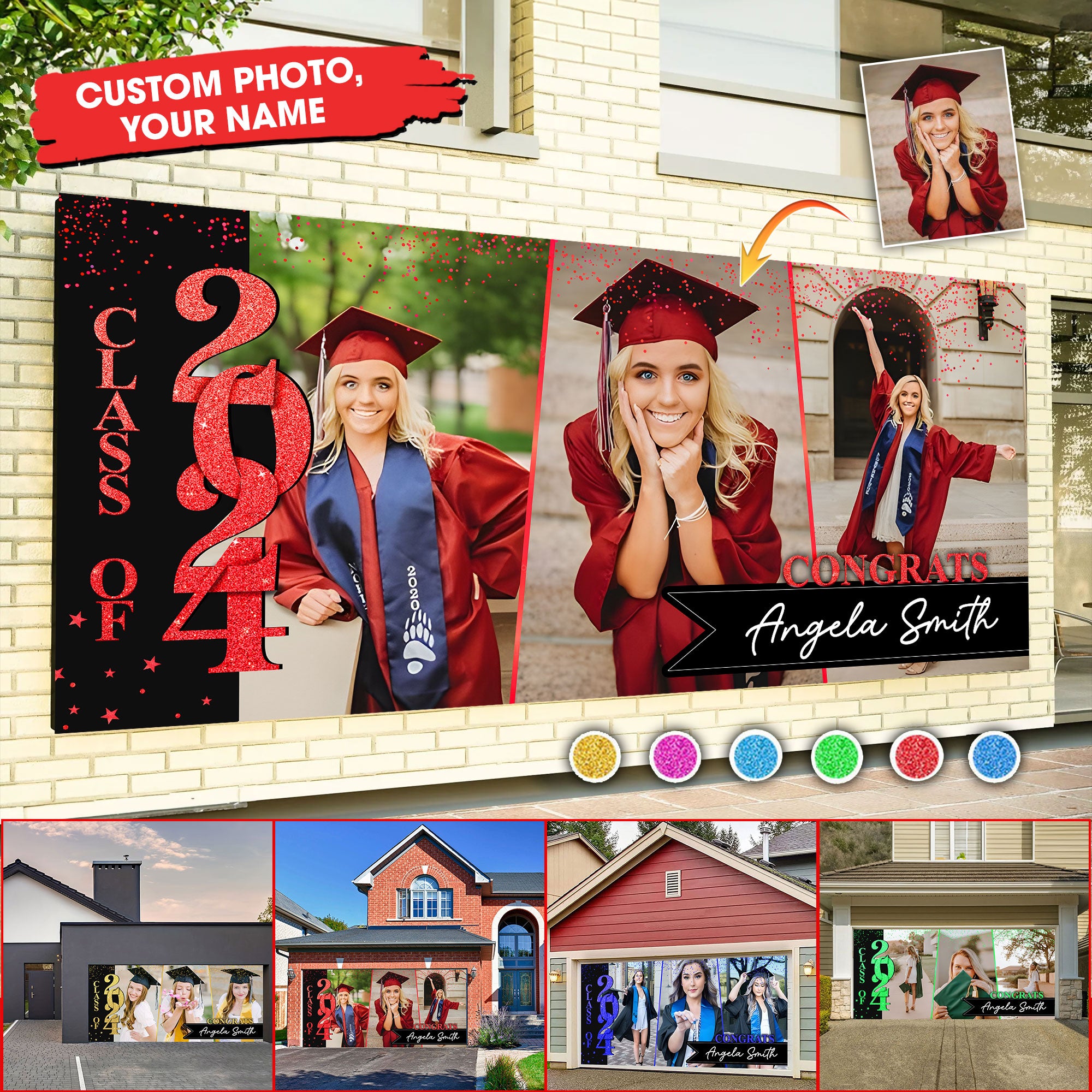 Class Of 2024 Congrats, Custom Color, Your Photo And Name Single Garage, Garage Door Banner Covers - Garage Door Banner Decorations