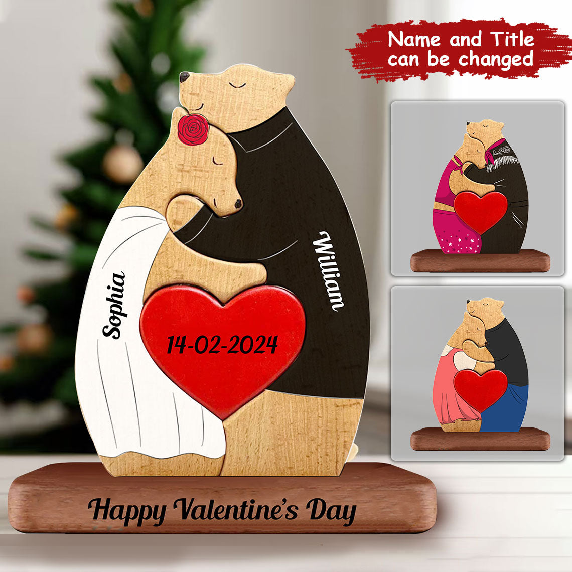 Man, Woman Couple Gift, Personalized Bear Puzzle Wooden - Wooden Pet Carvings - Gift For Family