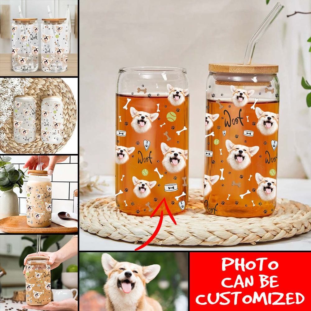 Personalized Dog Lover Can Glass, Custom Photo Glass Bottle, Frosted Bottle