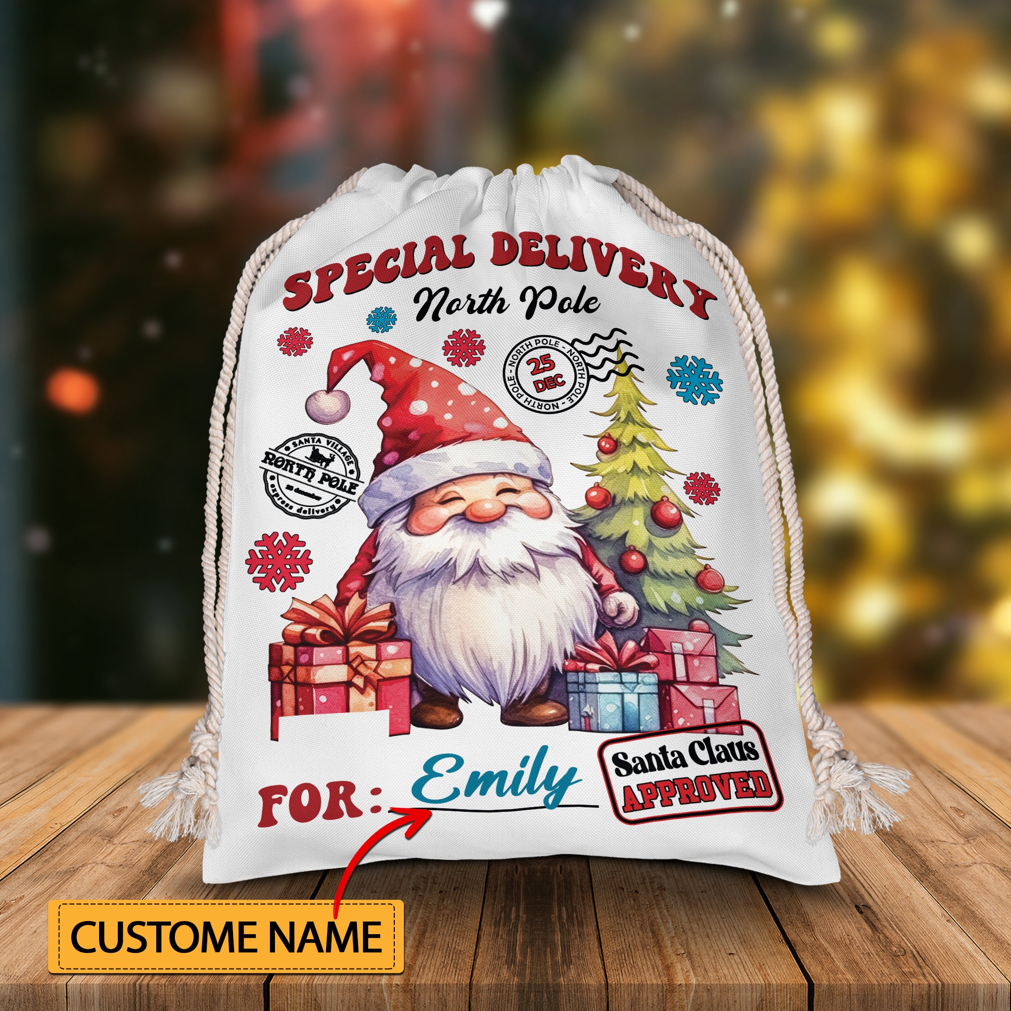 Christmas Special Delivery North Pole For Kid - Custom Name, Personalized String Bag, Christmas Gift