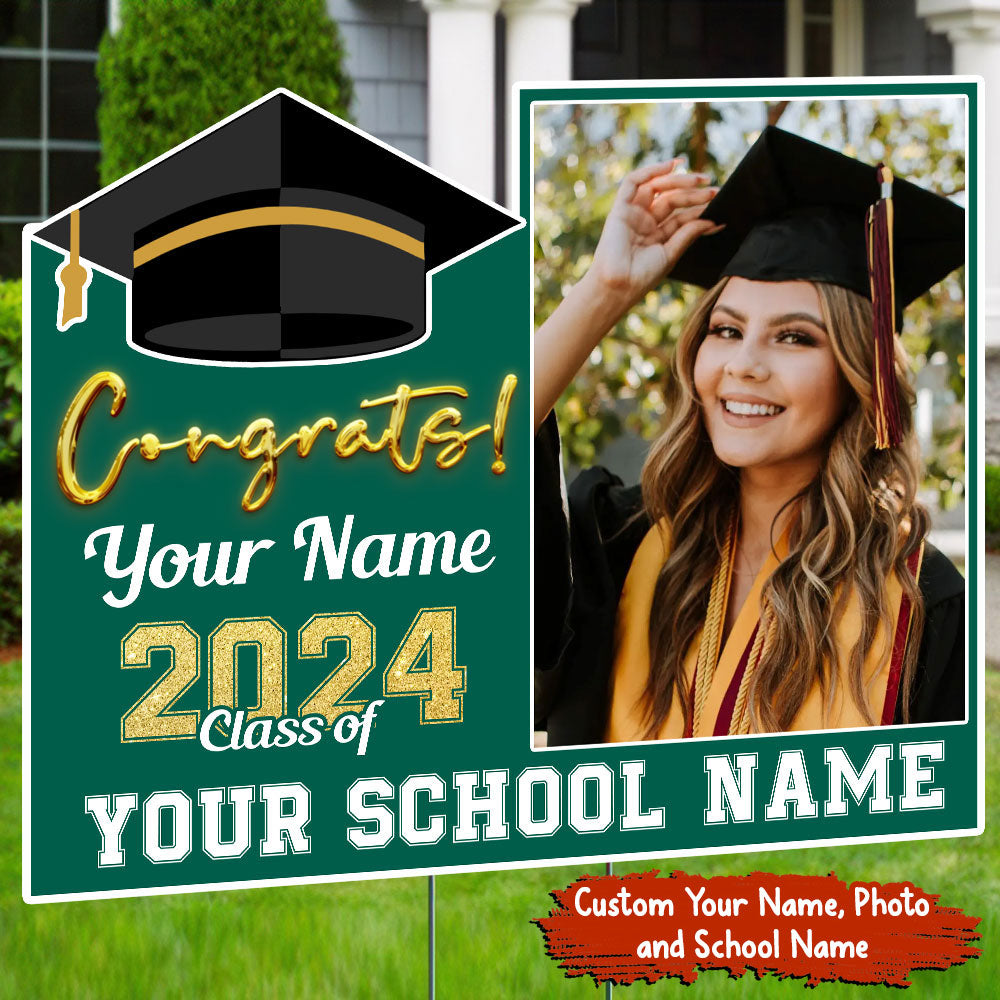 Graduation Gift, Congrats Class Of 2024 - Custom Photo And Texts Graduation Lawn Sign, Yard Sign